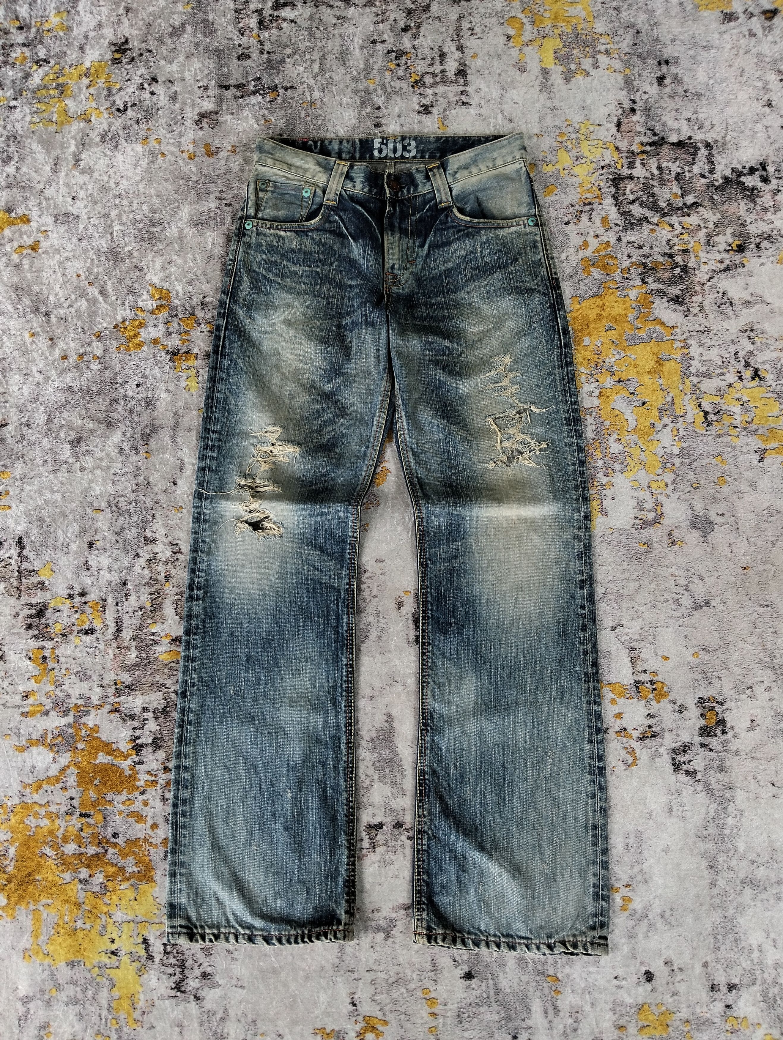 Edwin Ripped Edwin 503 Blue Trip Regular Straight Faded Jeans Size US 31 - 1 Thumbnail