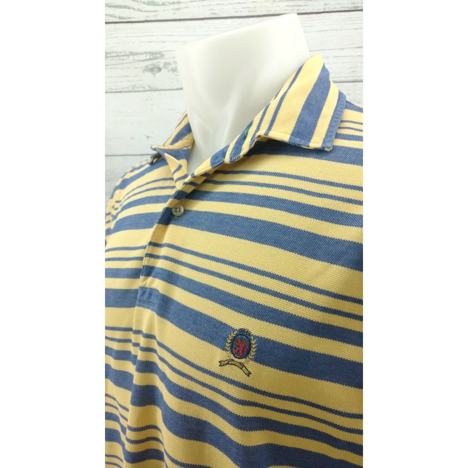 Tommy Hilfiger Tommy Hilfiger Polo Shirt Rugby Crest Stripes Yellow Blue Medium Adult M Polo Shirt Mens Size US M / EU 48-50 / 2 - 2 Thumbnail