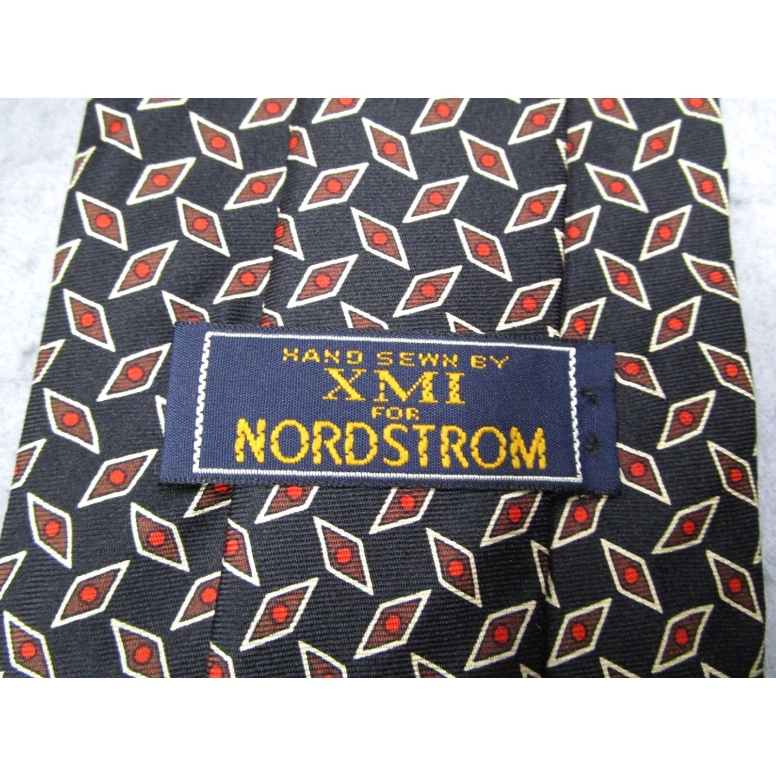 Vintage XMI Nordstrom Men's Black Silk Neck Tie Geometric Abstract Hand Sewn Made in USA - One Size Classic Length 57"-60" Size ONE SIZE - 2 Thumbnail
