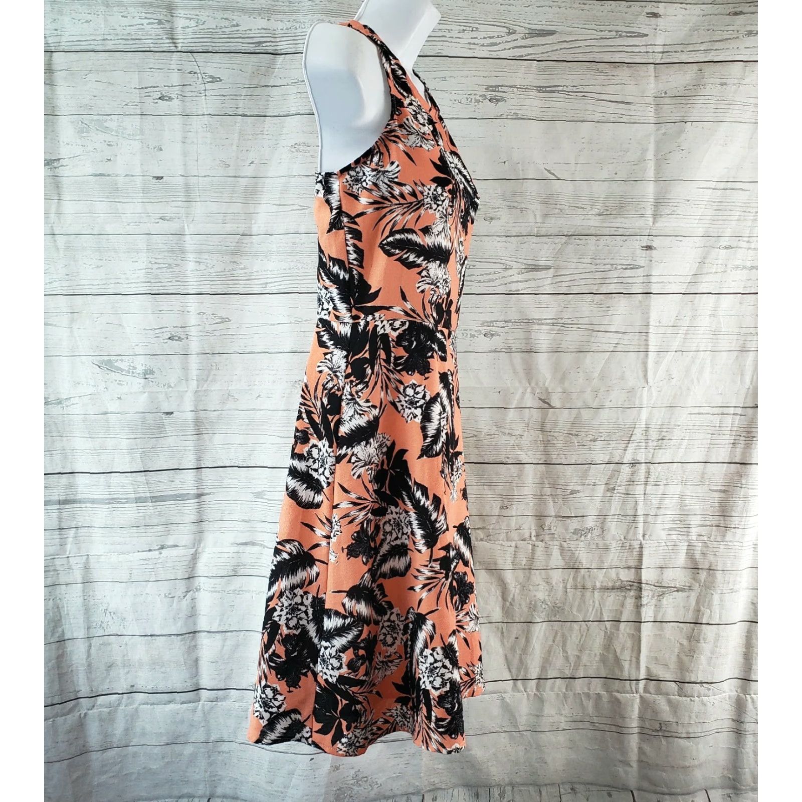AQUA AQUA Womens Dress Sz Small Peach Black Floral Sleeveless Zips Dress Size S / US 4 / IT 40 - 3 Thumbnail