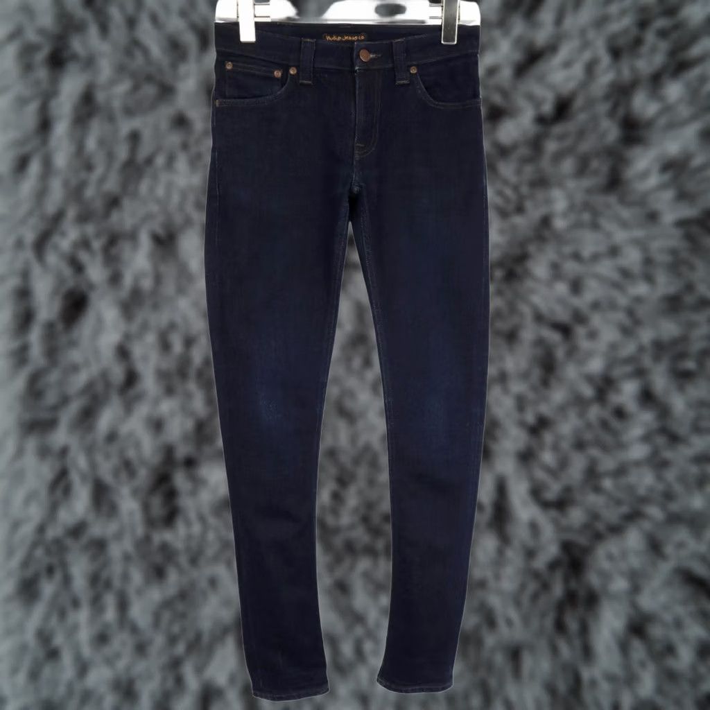 Vintage NUDIE Skinny Lin Dry Steel Jeans Men's W28/L32 Dark Blue Denim Zip Fly Stretched Size US 28 / EU 44 - 1 Thumbnail