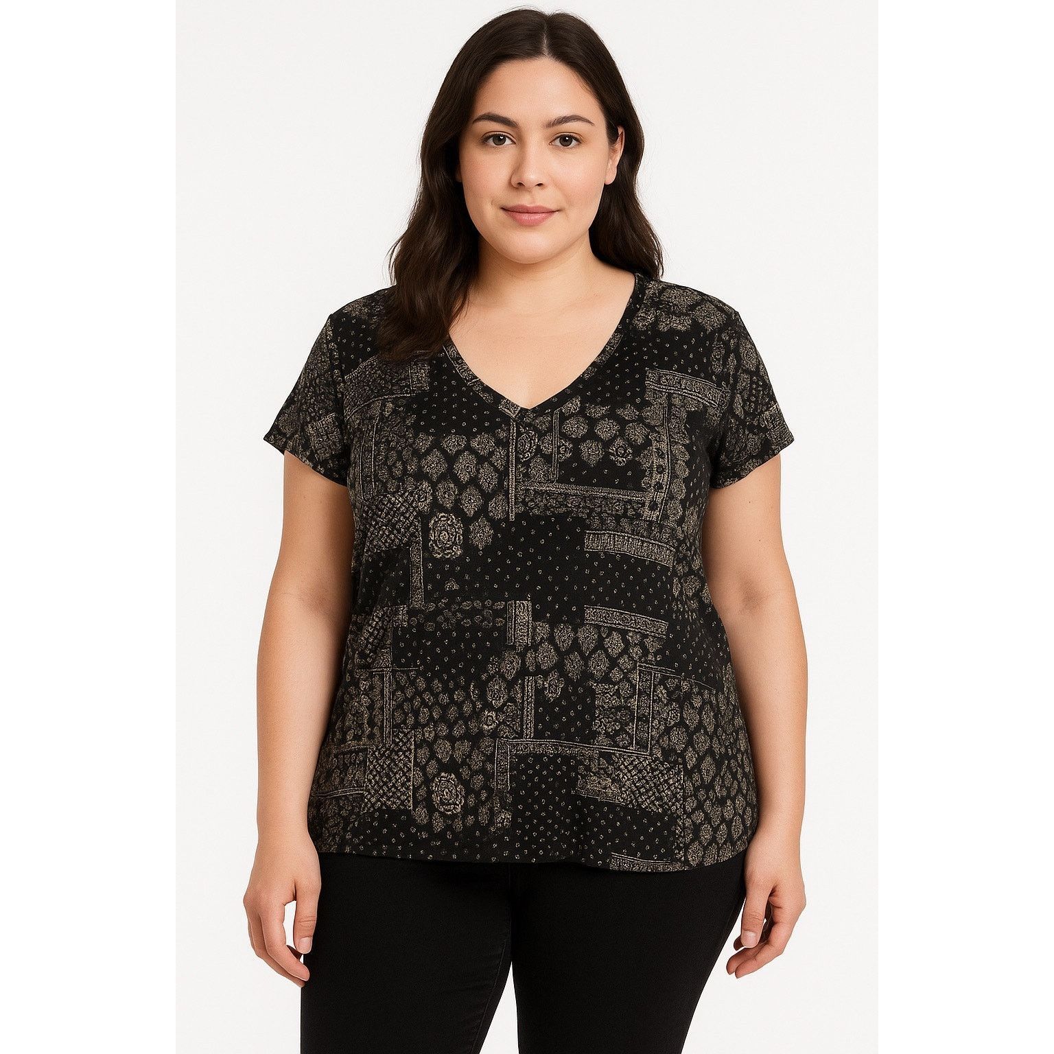Other Boho Patchwork Print Tee Black Cream Philosophy Woman 1X Size XL / US 12-14 / IT 48-50 - 1 Thumbnail