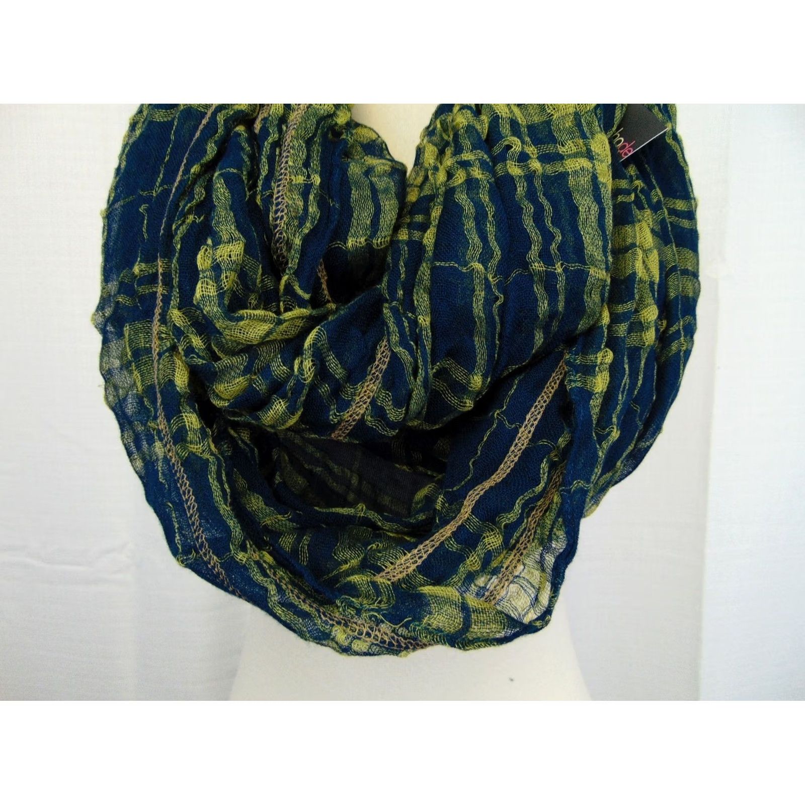Vintage ECHO Infinity Scarf Womens Plaid Cowl Loop Blue Yellow Size ONE SIZE - 2 Thumbnail