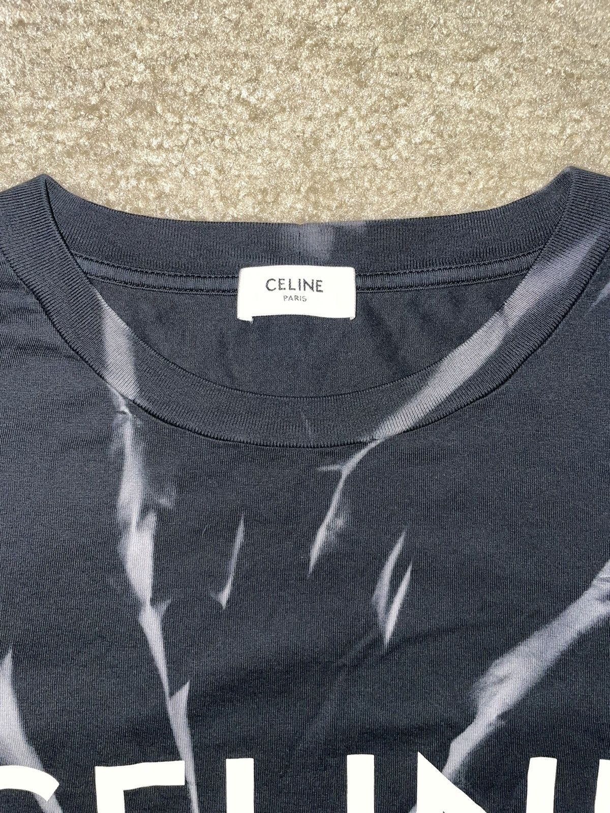 image of Celine Homme Tie-Dyed Logo-Print Cotton-Jersey T-Shirt in Black, Men's (Size Small)