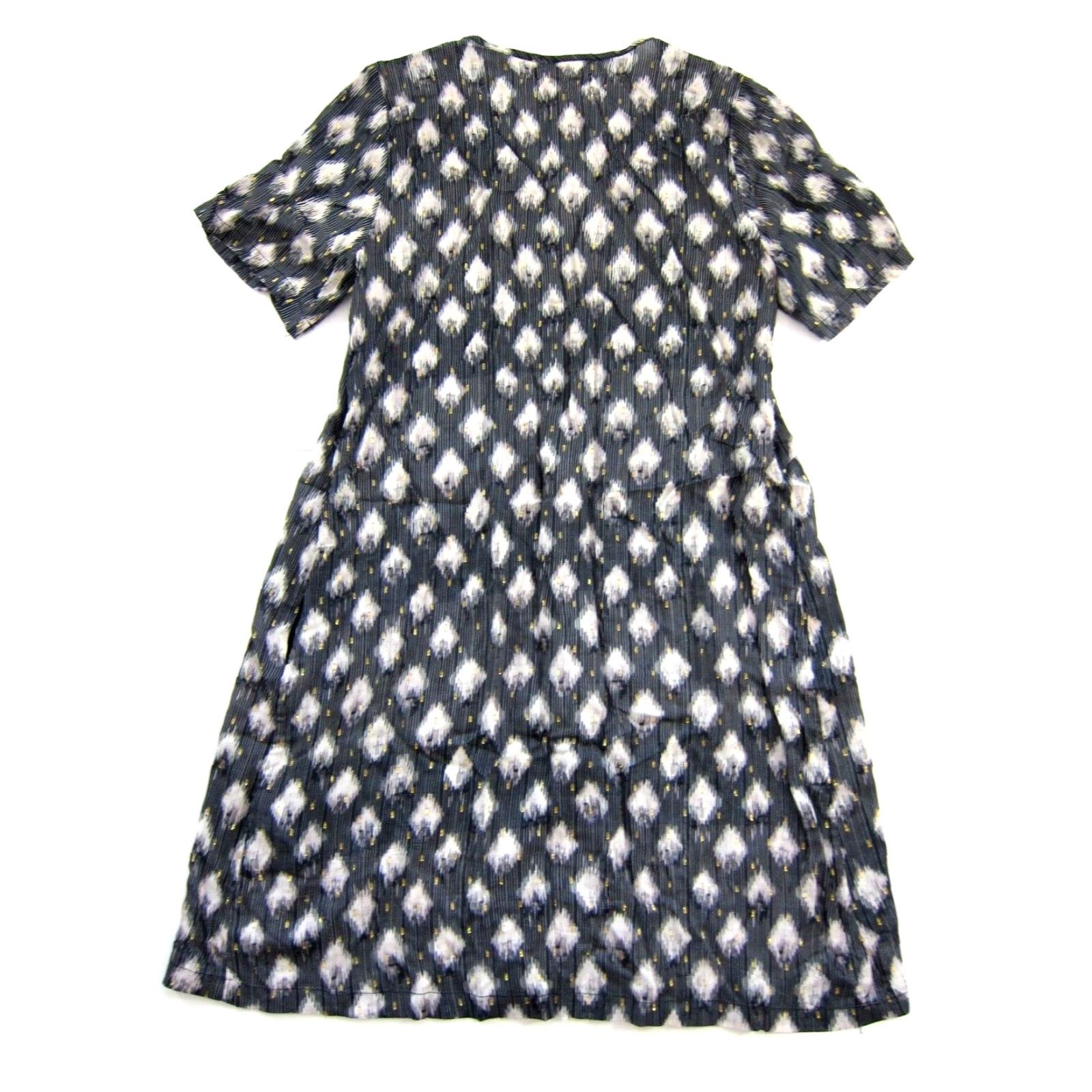 Vintage Cotelac Acote Rayon Black Gold White Stripe V-Neck Short Sleeve Dress 6-8 Pockets Knee Length Womens Hair? Size 28" / US 6 / IT 42 - 2 Thumbnail