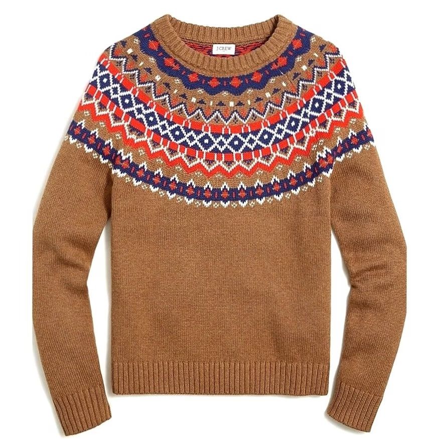 J.Crew VINTAGE J.Crew Sweater Crewneck Cotton Fair Isle Tan Womens Small Crew Neck Sweater, 100% Cotton, Long Sleeve, Casual Size S / US 4 / IT 40 - 3 Thumbnail