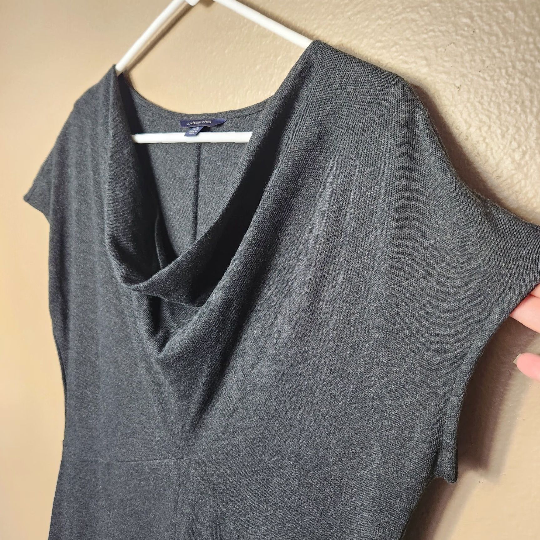 Lands' End Lands' End Charcoal Gray Heather SS Drapeneck Sweater Dress-Size L(14-16) Dress Womens Knit Pullover Dolman Sleeve Size L / US 10 / IT 46 - 3 Thumbnail