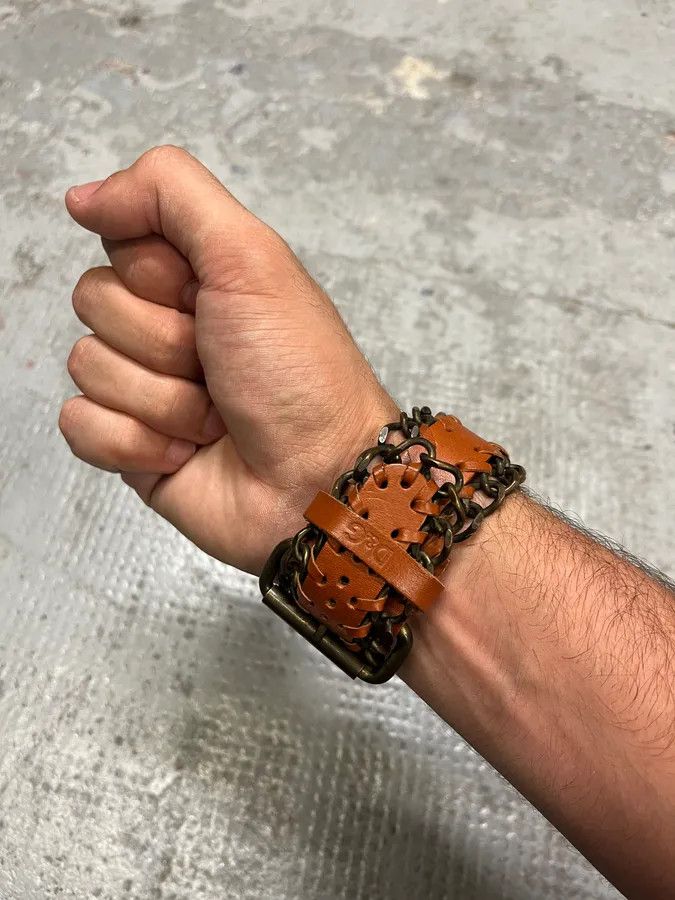 Dolce & Gabbana 2000s Dolce & Gabbana Brown Leather Metallic Armband Size ONE SIZE - 3 Thumbnail