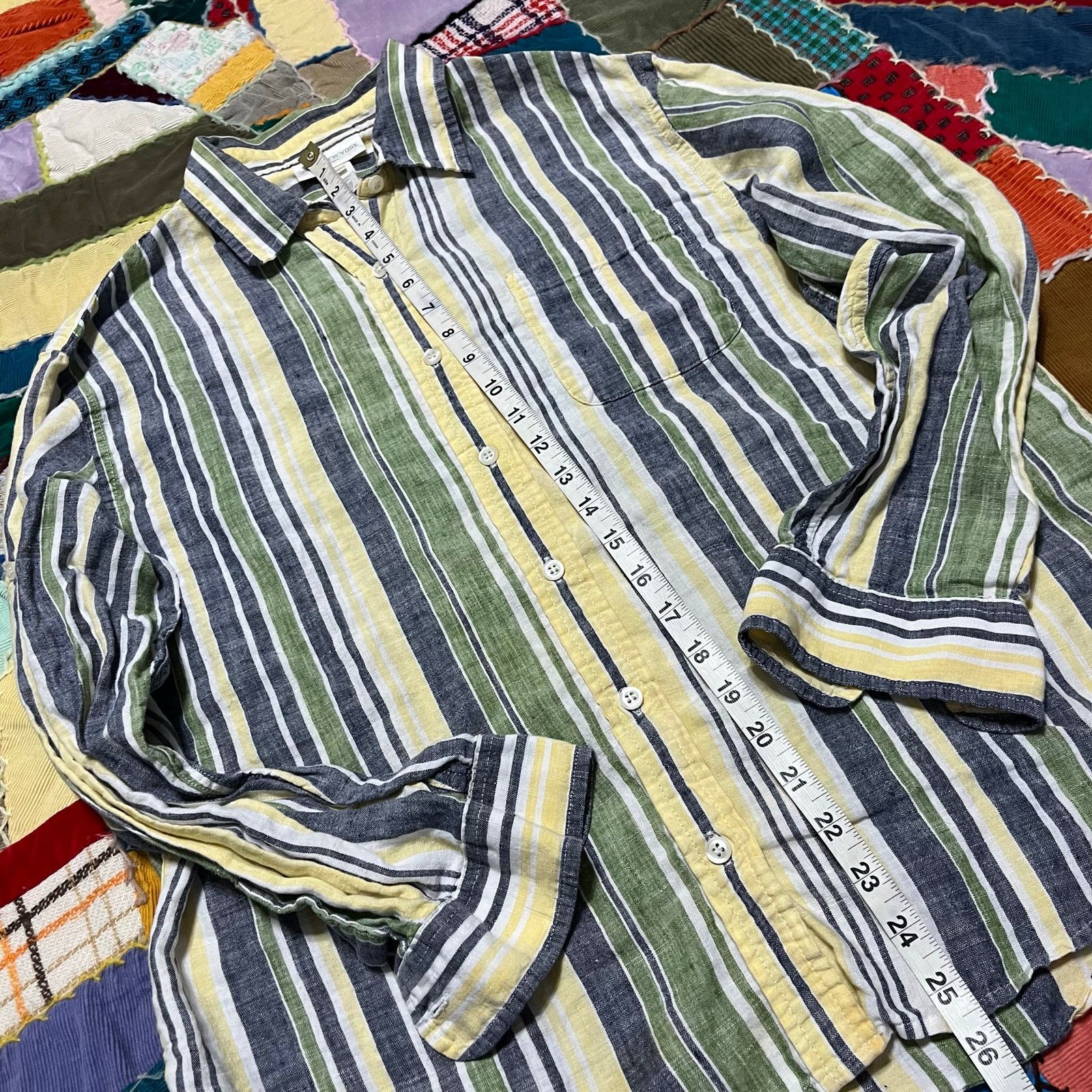 Jones New York Jones New York Yellow/Green Striped Long Sleeve Button Up Size US L / EU 52-54 / 3 - 4 Thumbnail