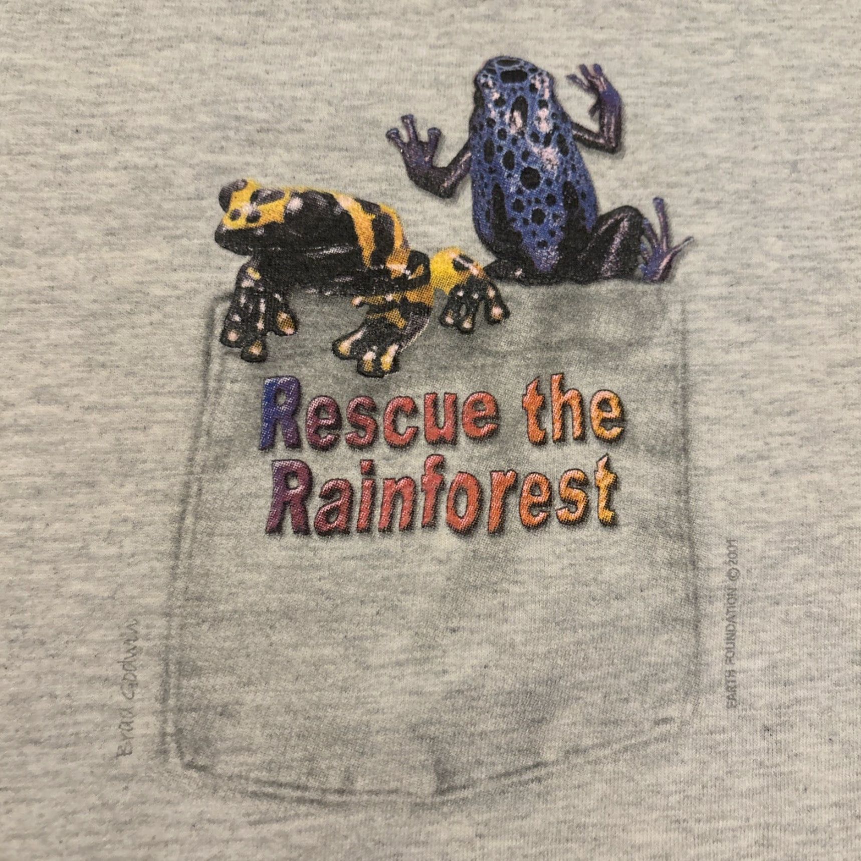Vintage VINTAGE Rescue The Rainforest Frog T Shirt Adult XXLarge Gray Faux Pocket USA Vintage Mens 2XL Gray Frog Rescue Rainforest USA Pocket Shirt Size US XXL / EU 58 / 5 - 2 Thumbnail
