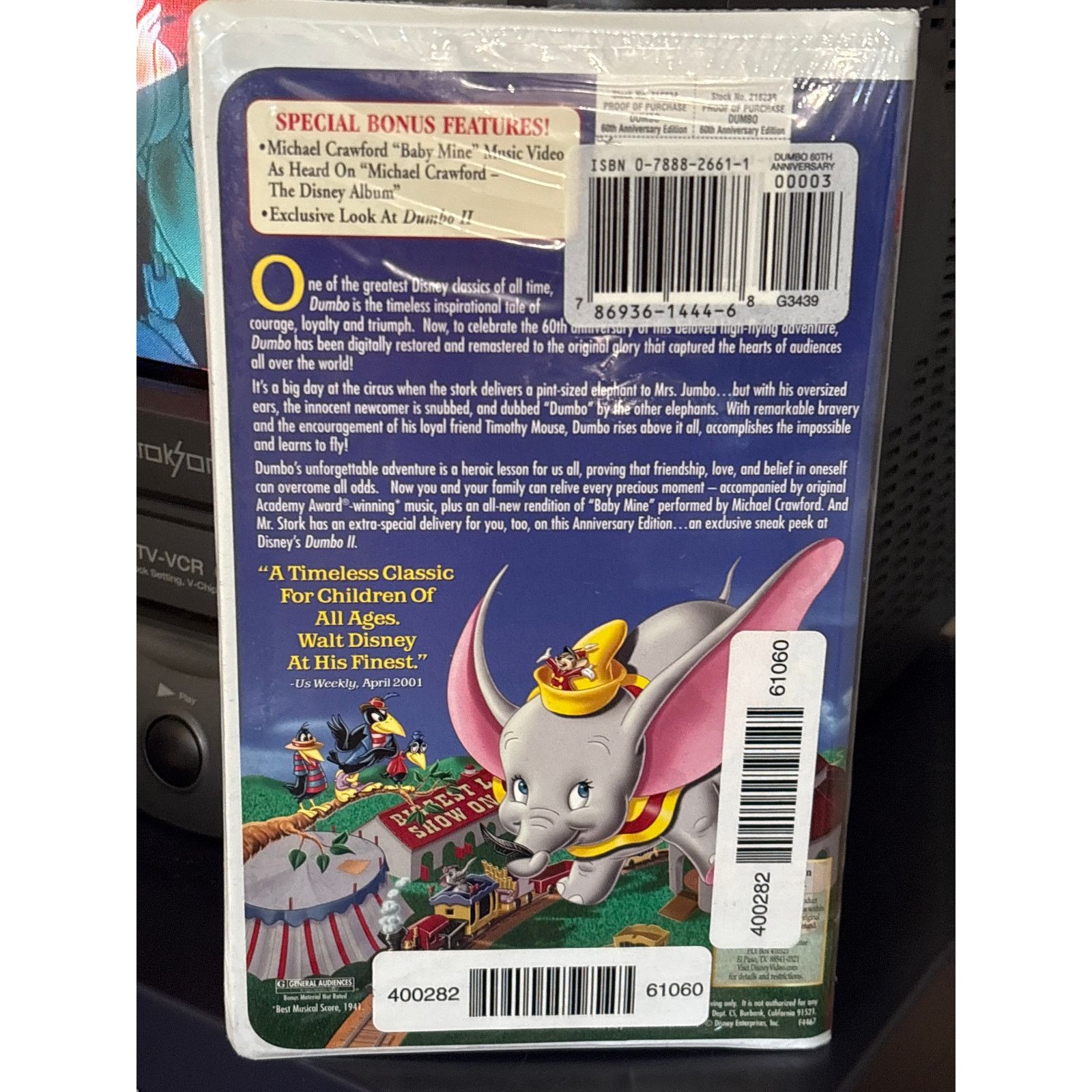 Disney Sealed Dumbo VHS 60th Anniversary Edition - Blockbuster Size ONE SIZE - 2 Thumbnail