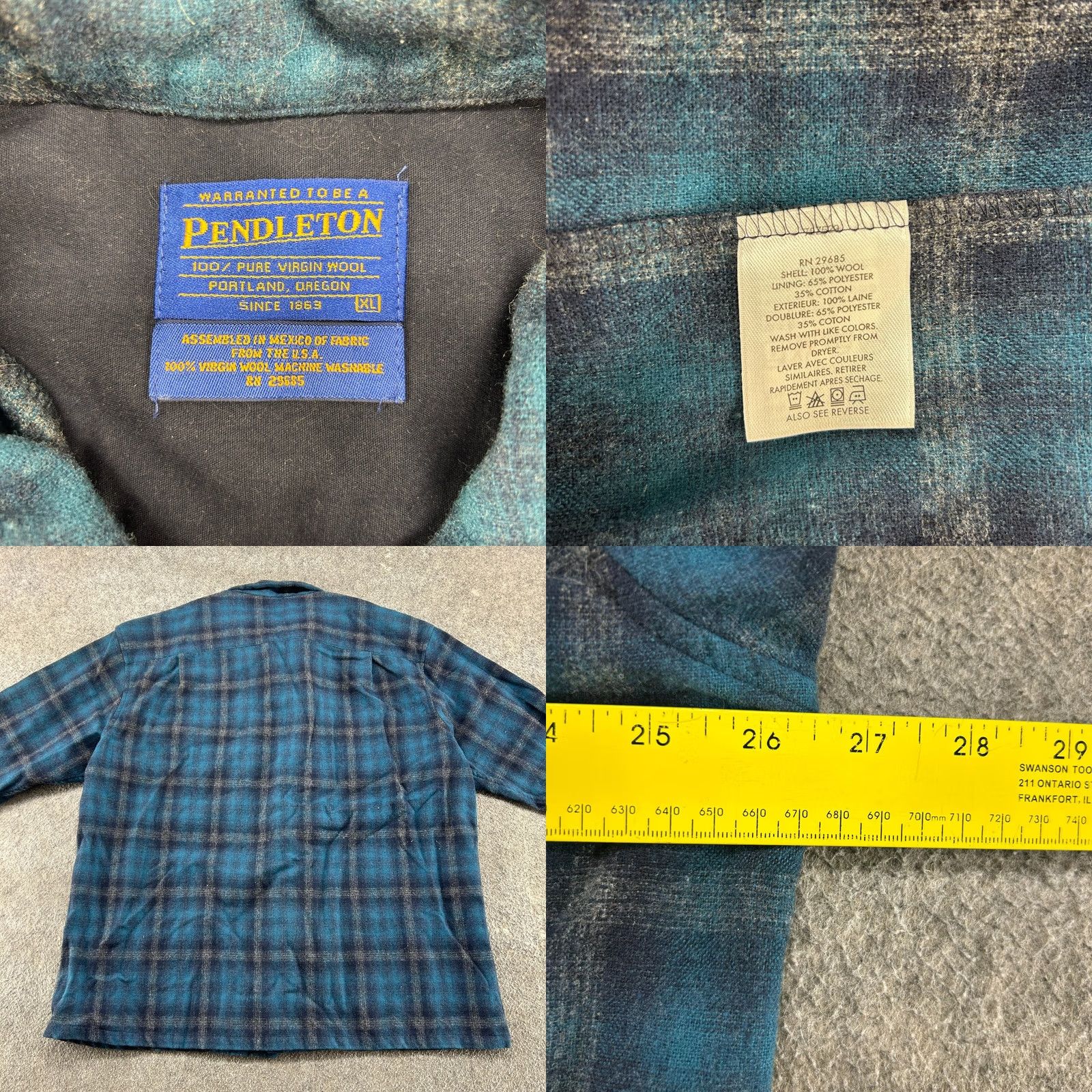 Pendleton VINTAGE Pendleton Shirt Mens XL Blue Black Loop Collar Wool Flannel Shadow Plaid Size US XL / EU 56 / 4 - 8 Thumbnail