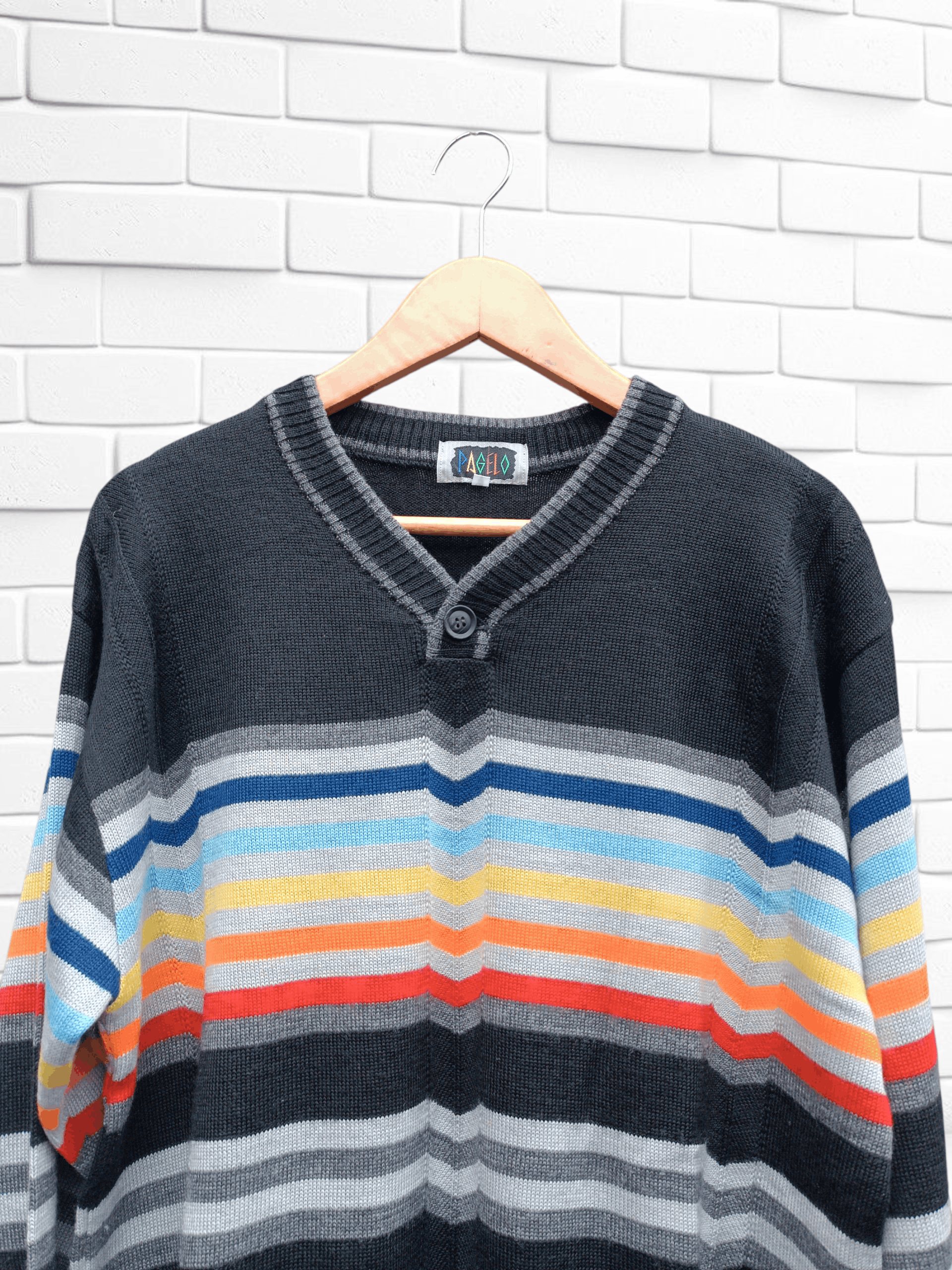 Japanese Brand Vintage Pagelo Rainbow Striped V Neck Knit Sweater Golf Size US M / EU 48-50 / 2 - 3 Thumbnail