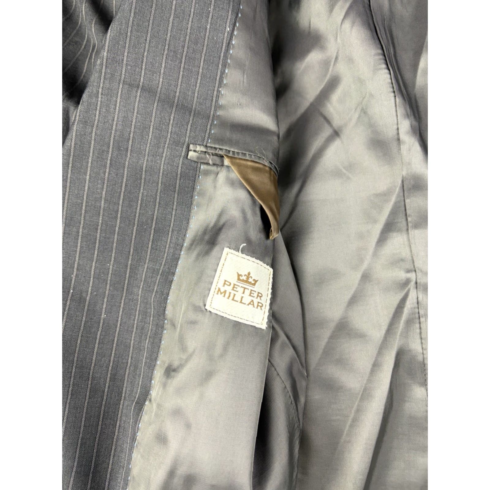 Peter Millar VINTAGE Peter Millar Blazer Jacket Men’s 44 Regular Wool Striped Gray Two-Button Sports 2 Piece Chest 44 in Mens Size 44R - 5 Thumbnail