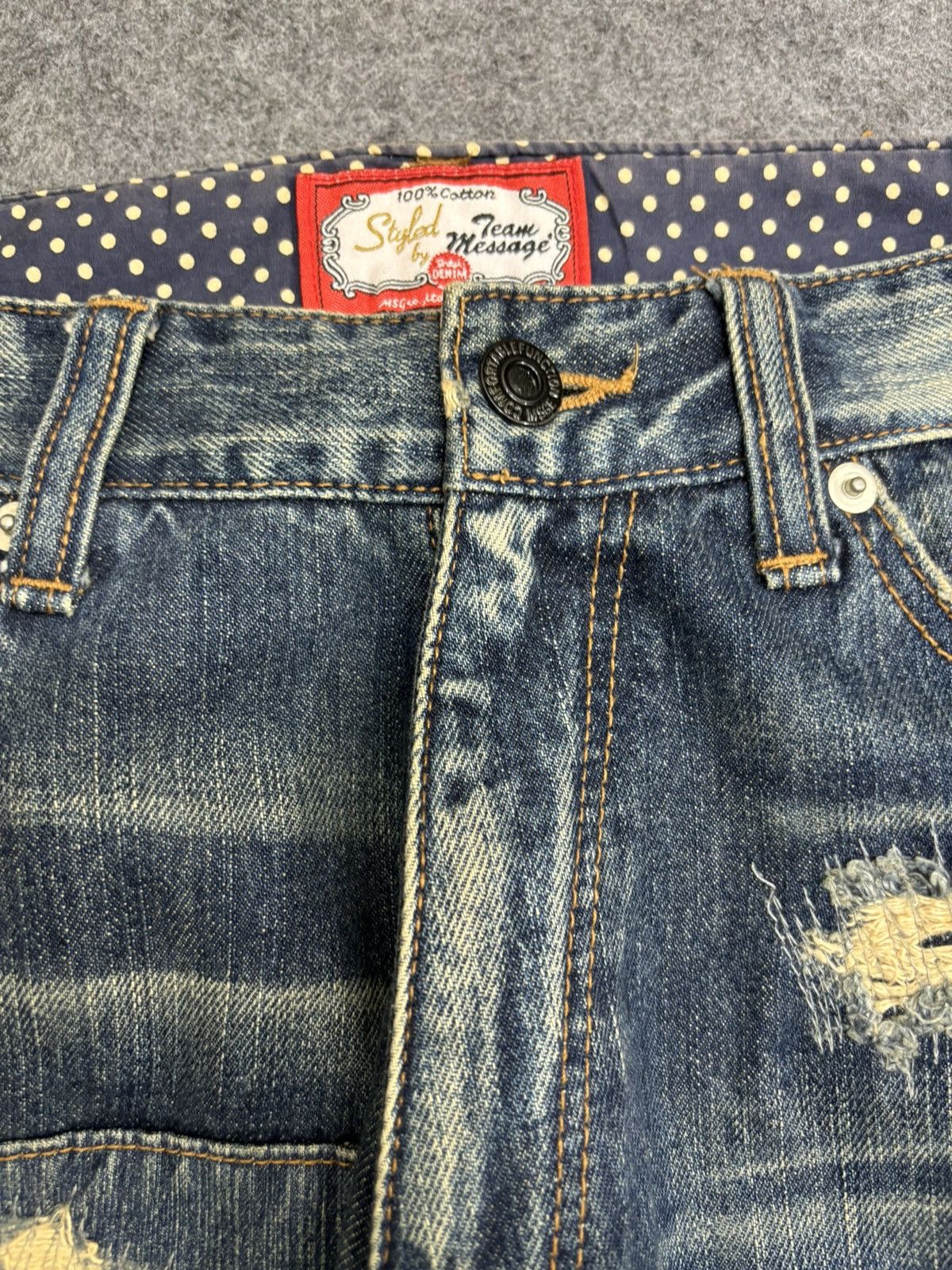 Designer 💥Denim Art💥Artisan MSG Sick Patchwork Stonewash Denim F553 Size US 31 - 3 Thumbnail