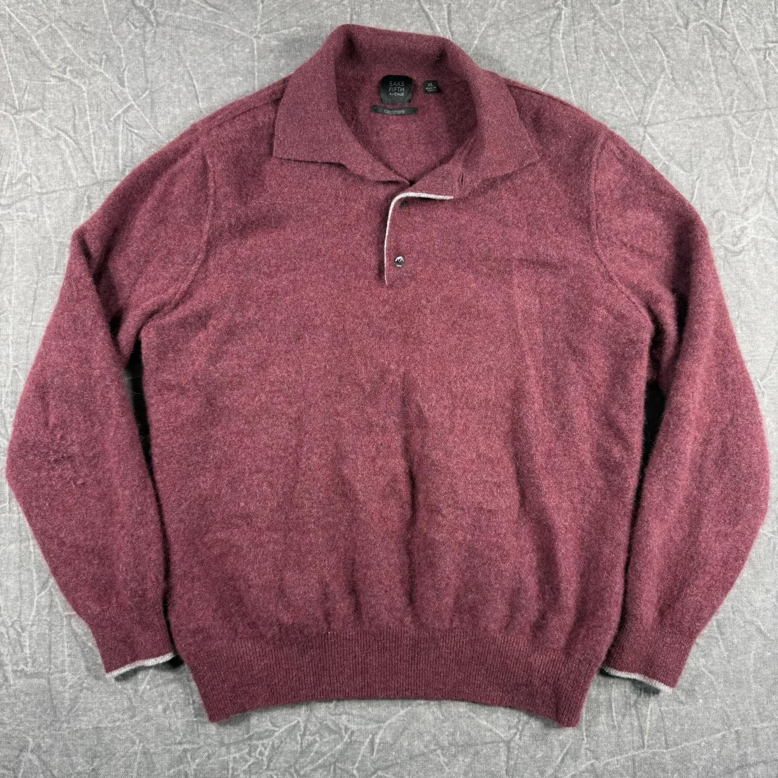 Saks Fifth Avenue Saks Fifth Avenue Sweater Men's XL Burgundy Cashmere Size US XL / EU 56 / 4 - 2 Thumbnail