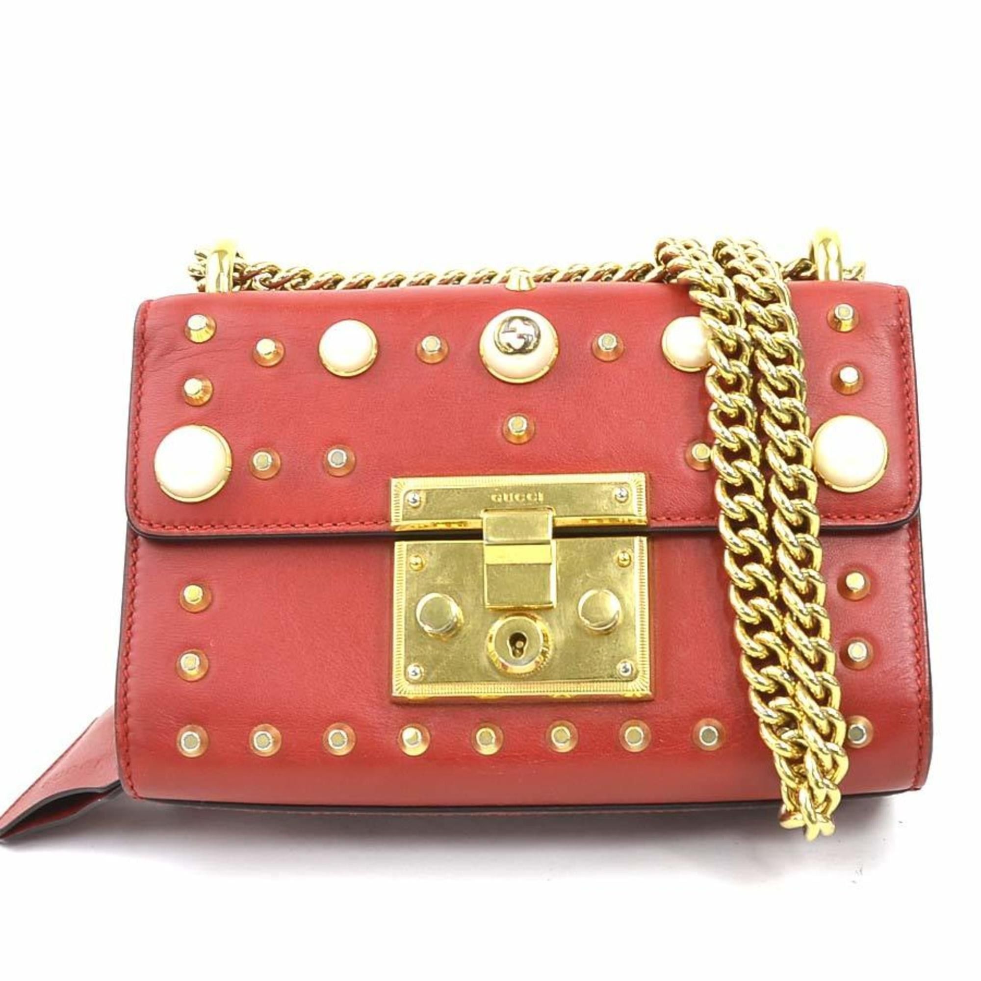 Gucci Gucci Shoulder Bag in Leather, Metal, and Faux Pearl, Red, Women's, 432182, H31797a Size ONE SIZE - 1 Thumbnail