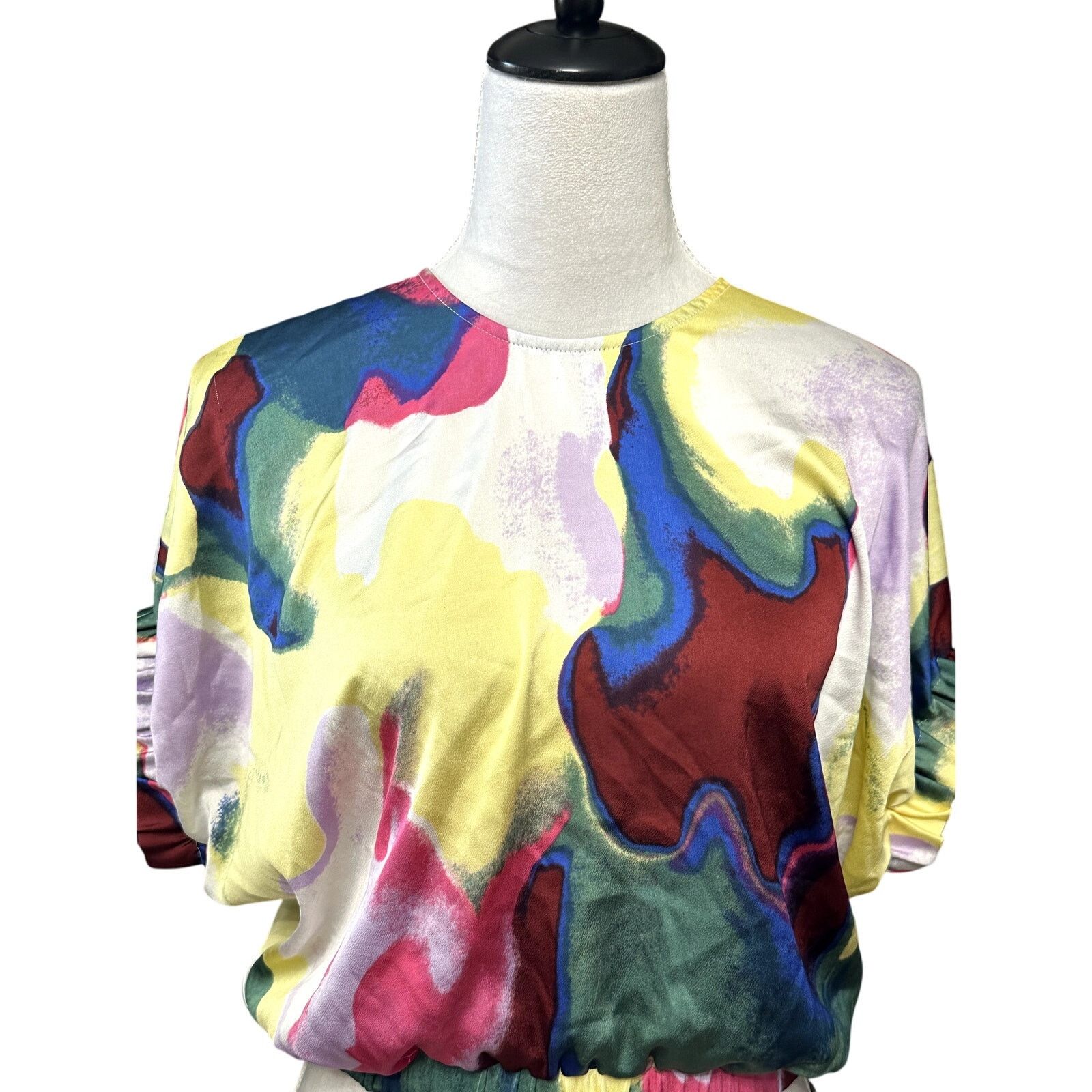 Other Open Edit Satin Blouse Cut Out Back Multicolor Womens M NWOT Size M / US 6-8 / IT 42-44 - 2 Thumbnail