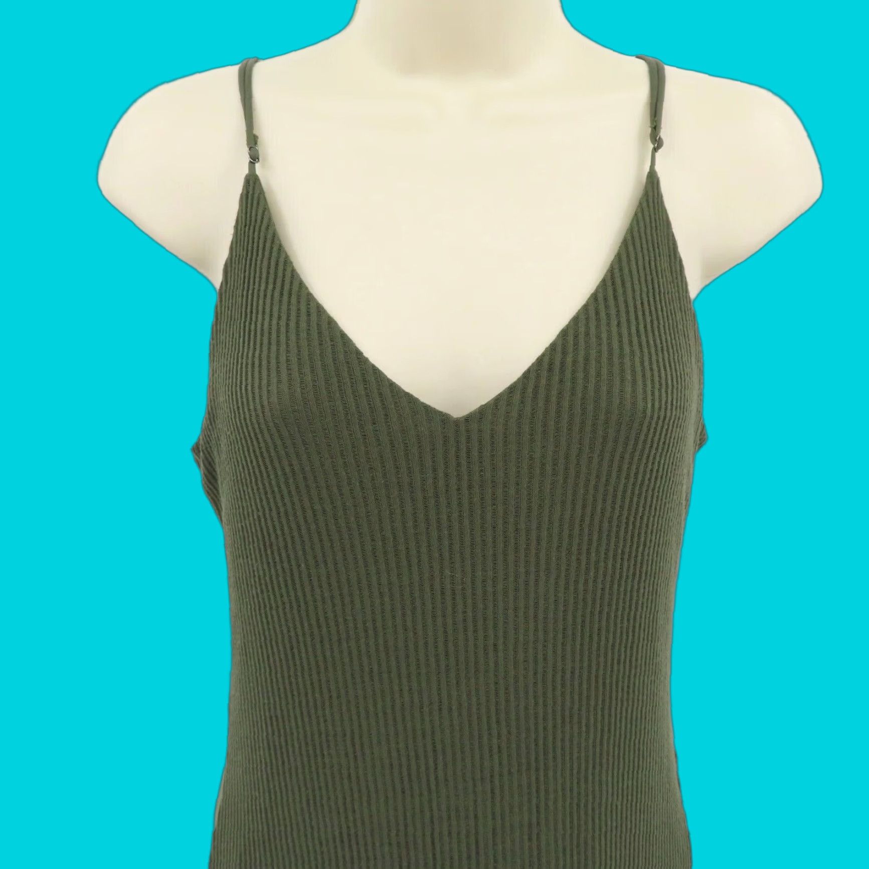 Express Express Womens Medium Green Ribbed Stretch Spaghetti Strap V Neck Midi Dress Size M / US 6-8 / IT 42-44 - 1 Thumbnail