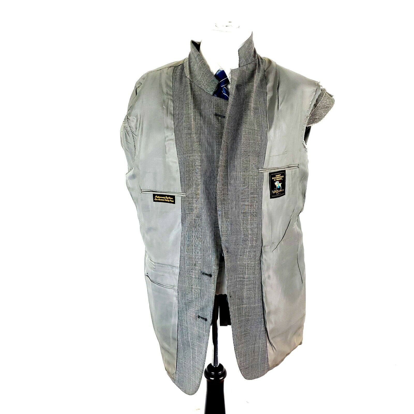 Hart Schaffner Marx DAMAGED Hart Schaffner Marx Wool 2 Button Sport Coat 44R Gra Size 44R - 8 Thumbnail