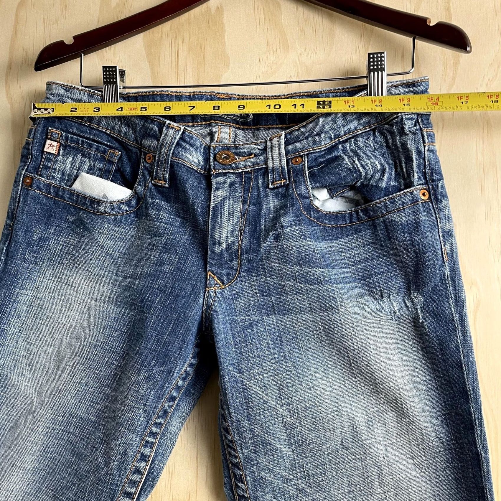 Vintage Big Star Casey Jeans Womens 31R Medium Wash Blue Cropped Distressed Embroidered Size 24" / US 00 / IT 34 - 7 Thumbnail