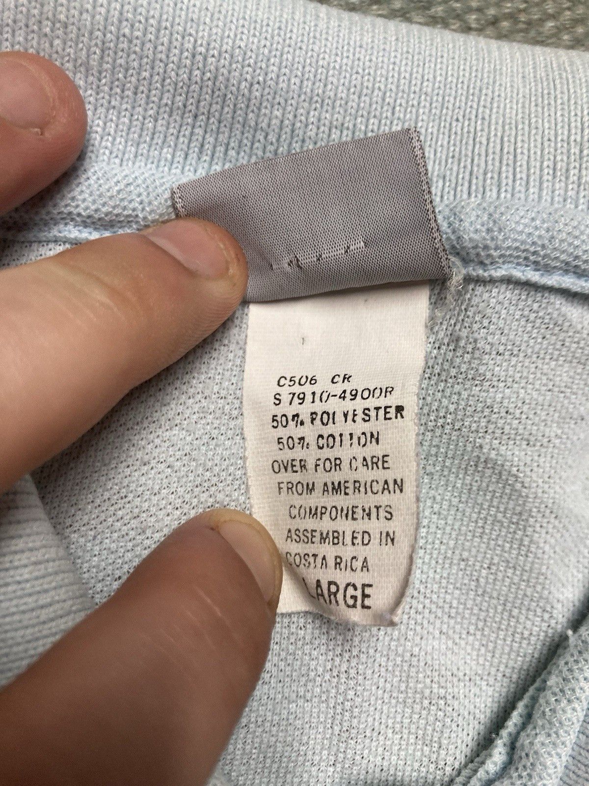 Vintage Vintage 90s polo shirt paint stained light blue adult large Size US L / EU 52-54 / 3 - 6 Thumbnail