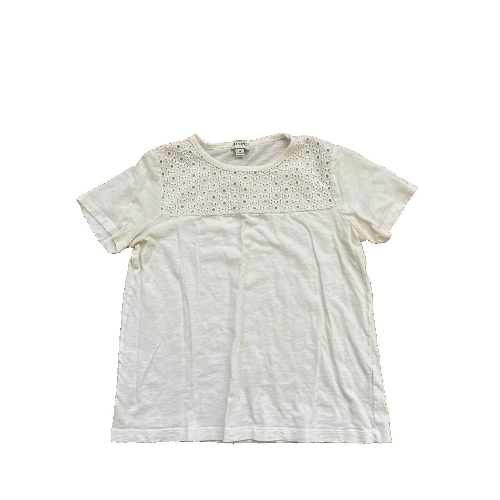 J.Crew J. Crew White Eylet Yoke T-Shirt Sleeve White Size S A000869 Size S / US 4 / IT 40 - 3 Thumbnail