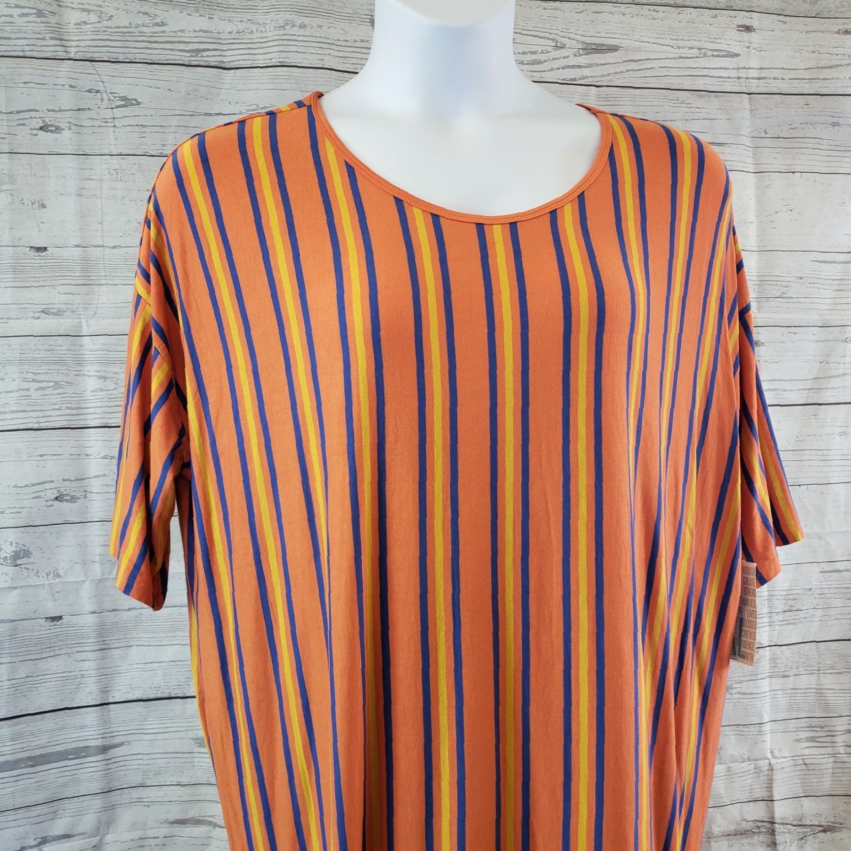 Vintage LuLaRoe Irma Top Shirt Womens 2XL Orange Blue Striped Short Sleeve Tunic Vintage No Mens Womens Size XXL / US 16-18 / IT 52-54 - 3 Thumbnail