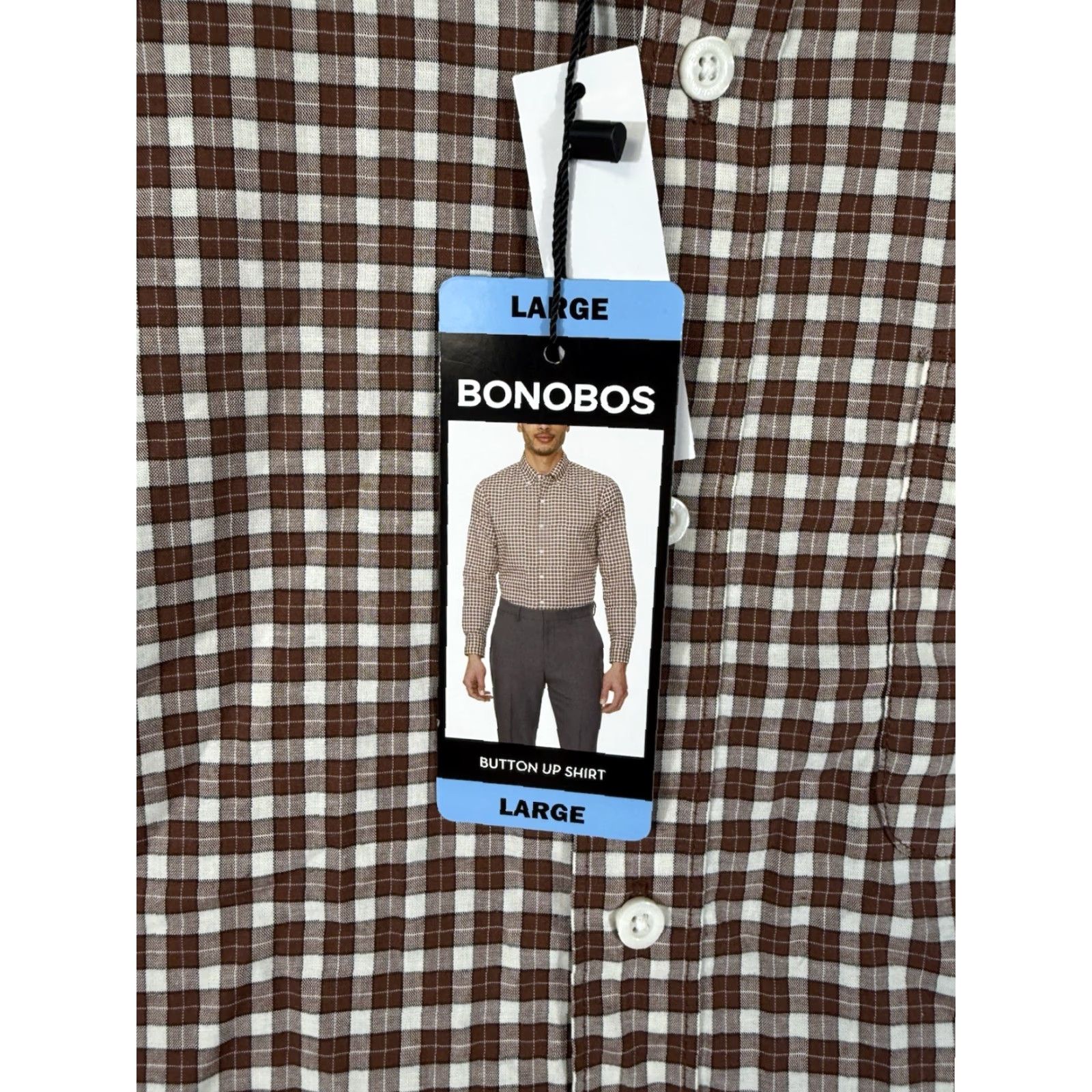 Bonobos Bonobos Shirt Men L Brown Check Long Sleeve 100% Cotton Button-Up NWT Size US L / EU 52-54 / 3 - 4 Thumbnail