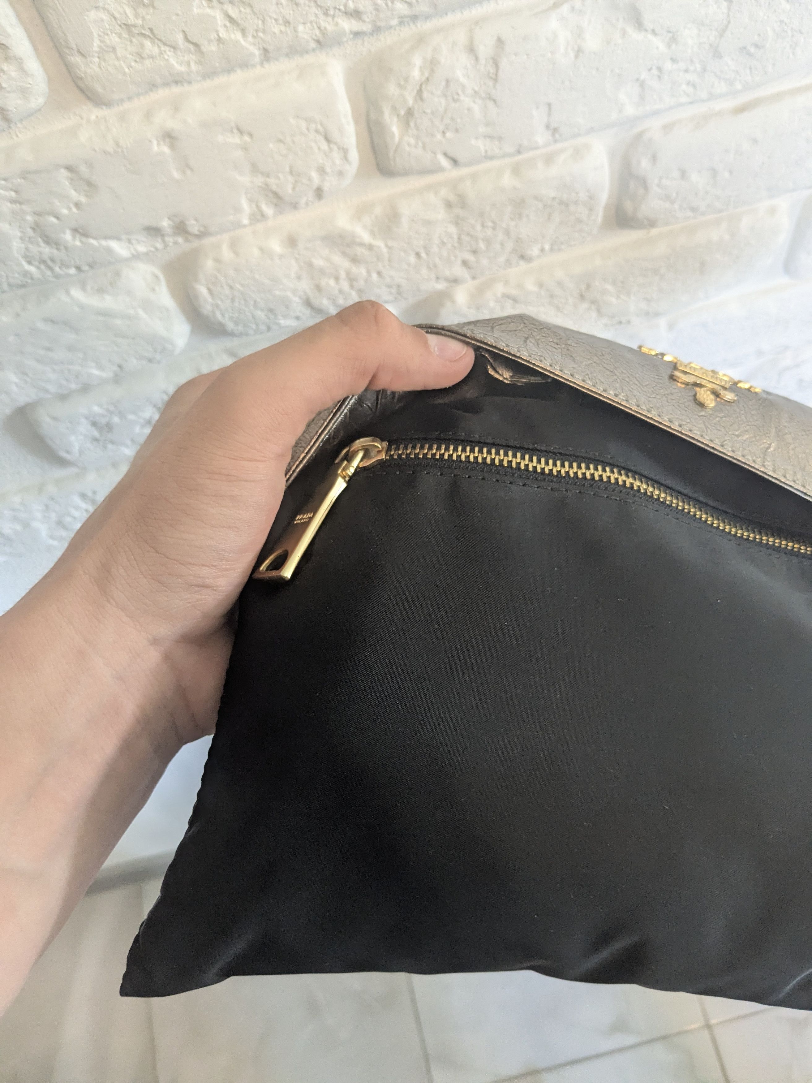 Prada Leather and neilon prada clutch bag black and Gold color Size ONE SIZE - 3 Thumbnail