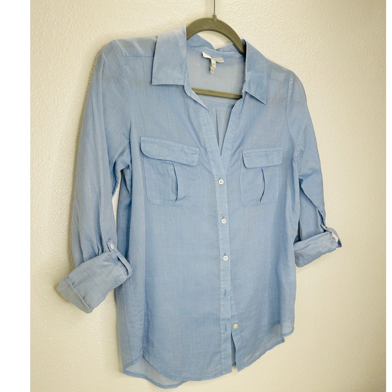 Joie Joie Blue Button Front Pocketed Roll Tab Denim Shirt XXS Size XXS / US 00 / IT 34 - 2 Thumbnail