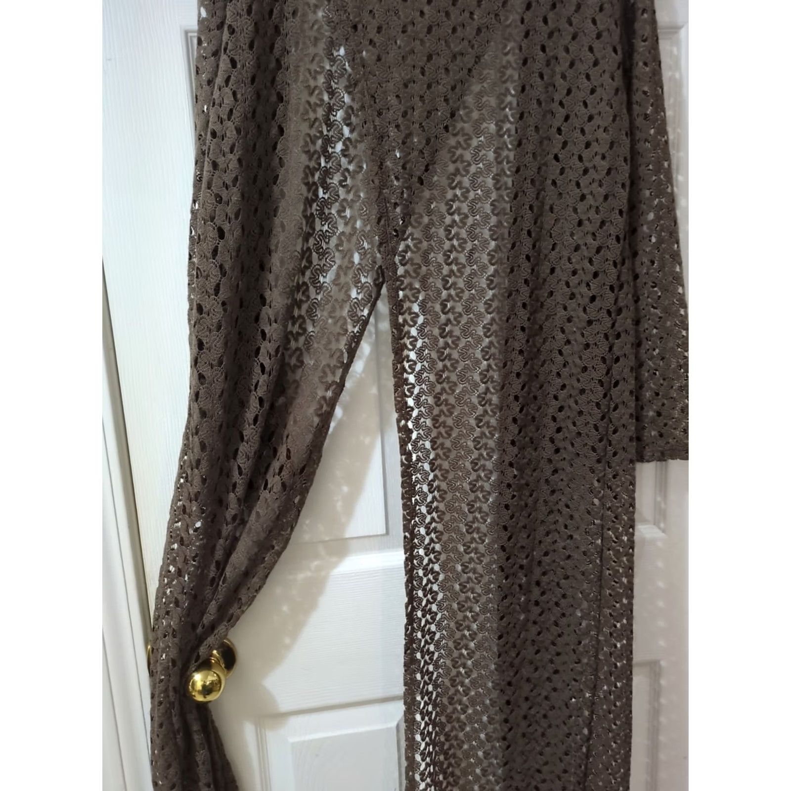 Vintage VINTAGE Earthbound Trading Co Brown Crochet Cover-up Cardigan Long Sleeve Open Knit Lightweight Bohemian All Seasons Casual Womens Large L Brown Size L / US 10 / IT 46 - 4 Thumbnail