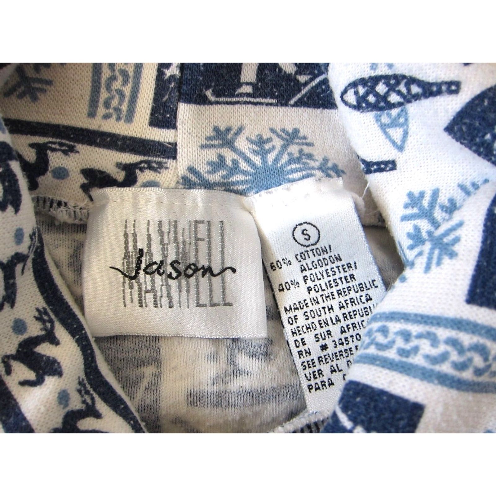 Vintage VINTAGE Jason Maxwell Blue White Ski Deer Snow Long Sleeve Turtle Neck Shirt S-M Women Size S / US 4 / IT 40 - 4 Thumbnail
