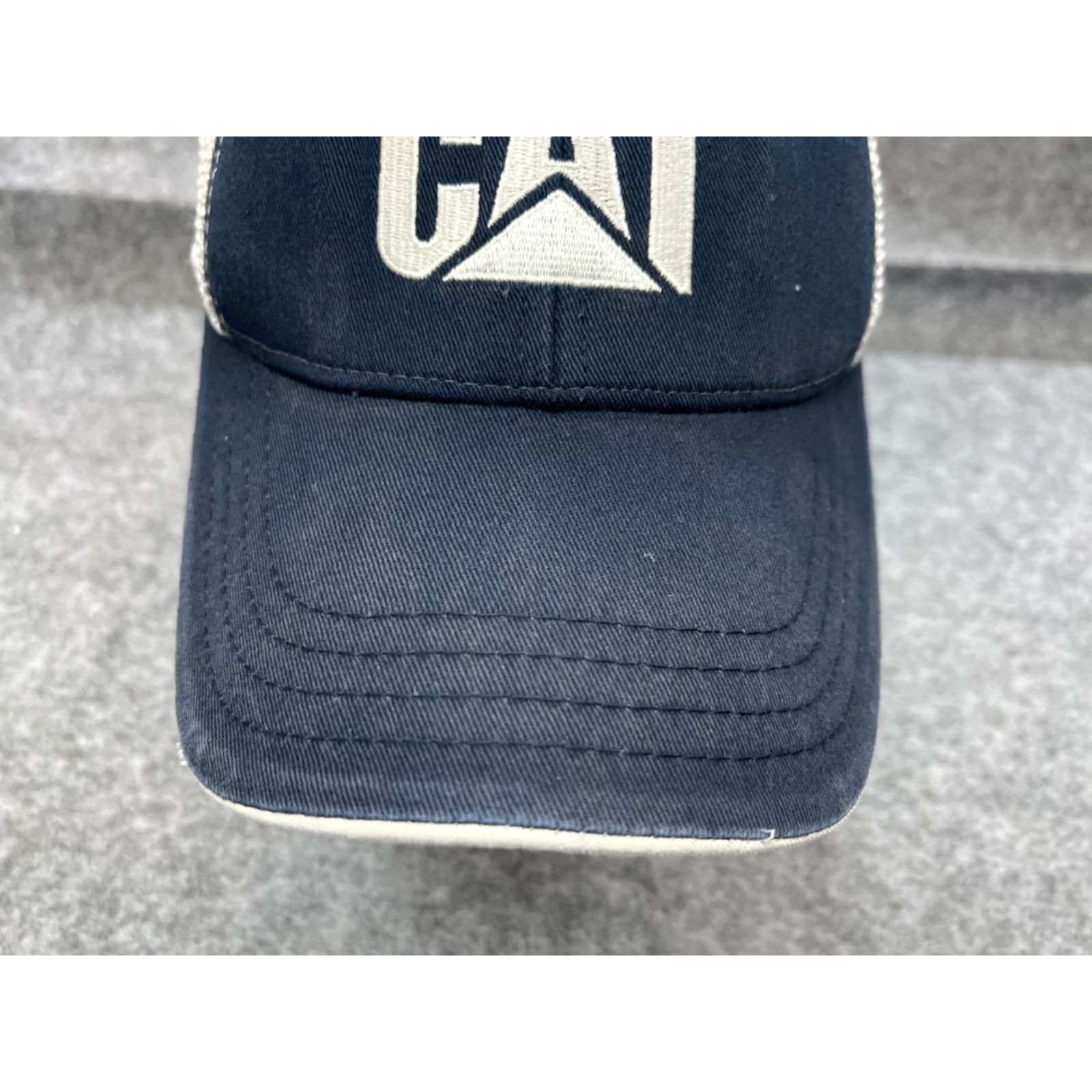 Vintage CAT Hat Cap Fitted Adult Blue Trucker Hat CAT Men Cotton Polyester Twill Work Logo Construction 90s? (Oops can't add) Size ONE SIZE - 3 Thumbnail