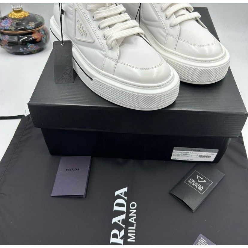Prada Women's Prada re-nylon leather hightop sneakers size 39.5 Size US 9.5 / IT 39.5 - 4 Thumbnail