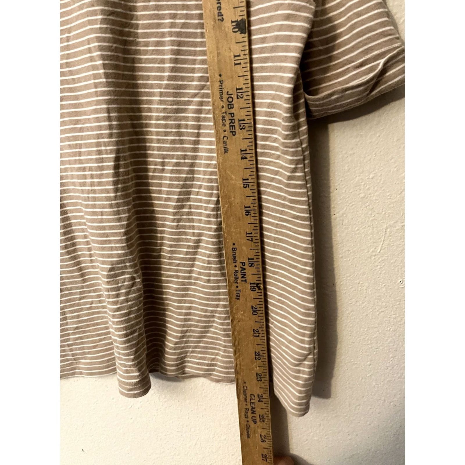 Croft & Barrow Croft & Barrow Shirt Womens M Brown Striped Cotton Henley Neck Roll Tab Sleeve Casual Easy Care Size M / US 6-8 / IT 42-44 - 4 Thumbnail
