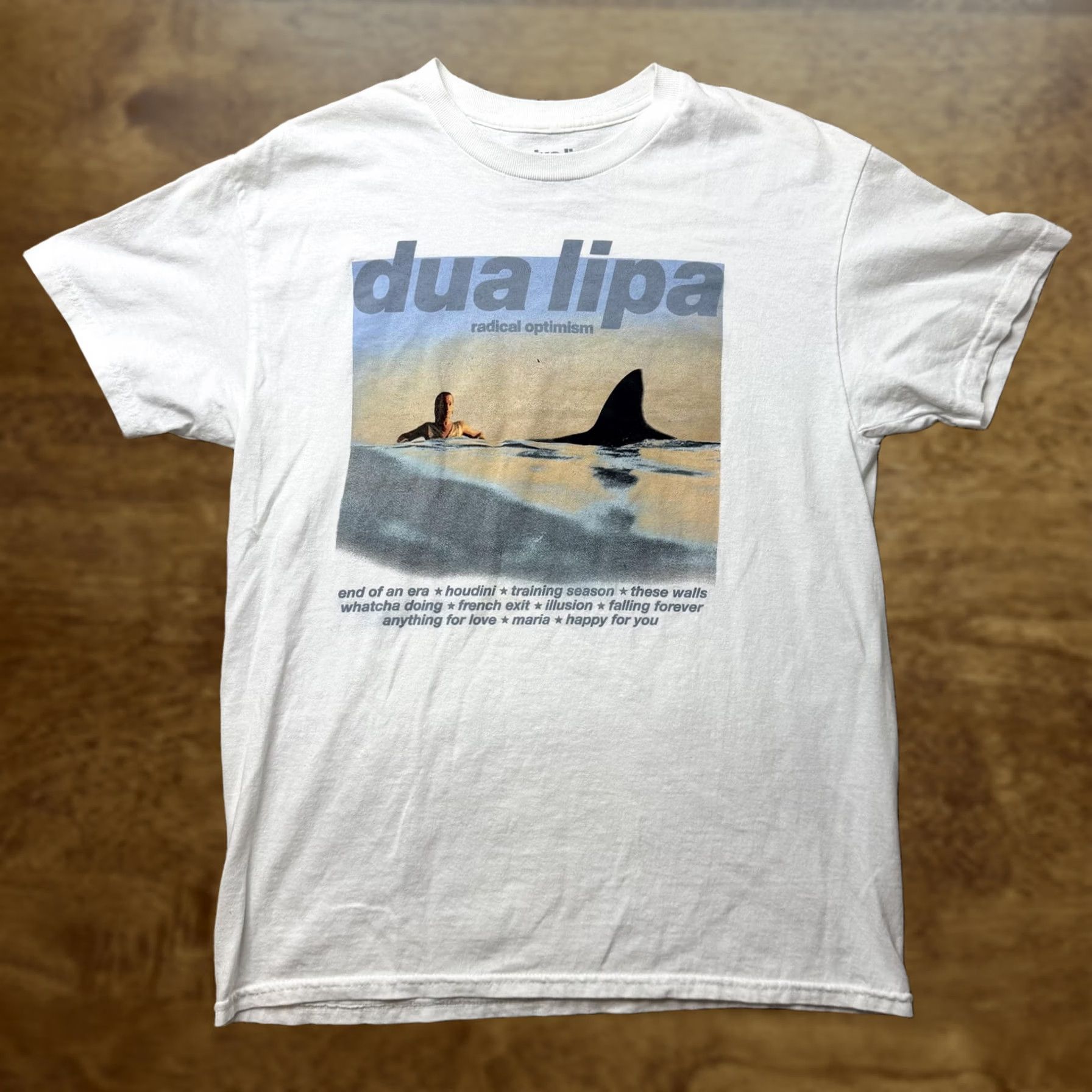 Vintage Dua Lipa Shirt Mens Medium White Radical Optimism Album Shark Graphic Tee Size US M / EU 48-50 / 2 - 1 Thumbnail