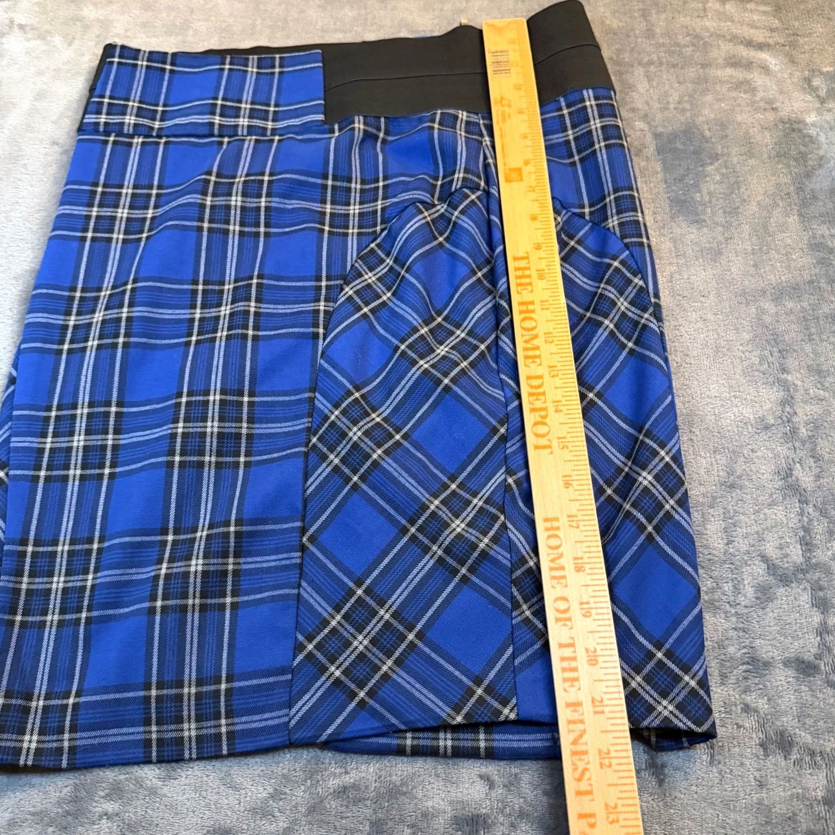 Vintage Charlotte Russe Plaid Skirt Women's Knee Length A-Line Blue Wool-Like Flannel Zip Pockets Zipper Casual Fall Spring Size 32" / US 10 / IT 46 - 7 Thumbnail