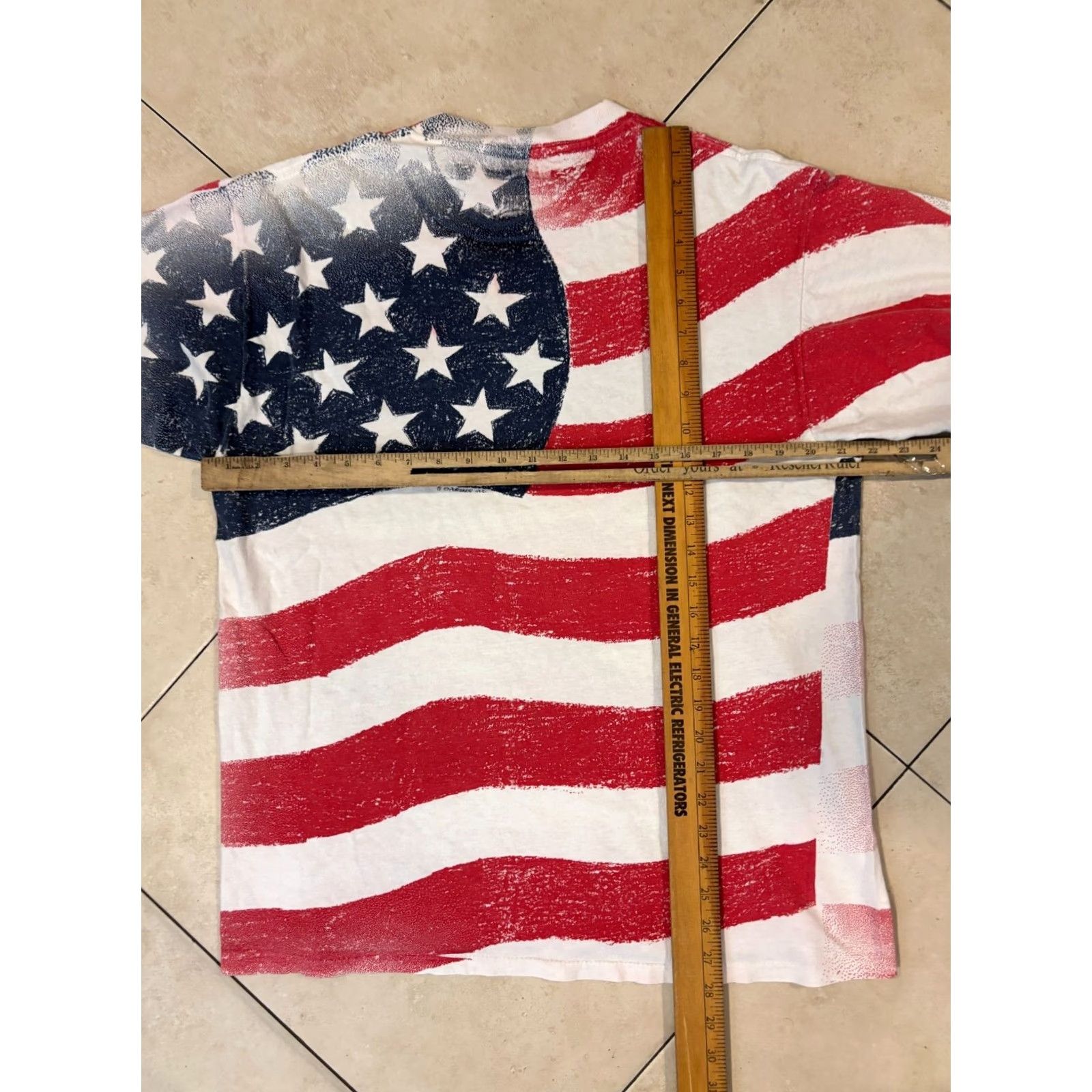 Delta Delta American Flag All Over Print Vintage T Shirt L White Cotton 90s Mens AOP 6055 Size US L / EU 52-54 / 3 - 6 Thumbnail
