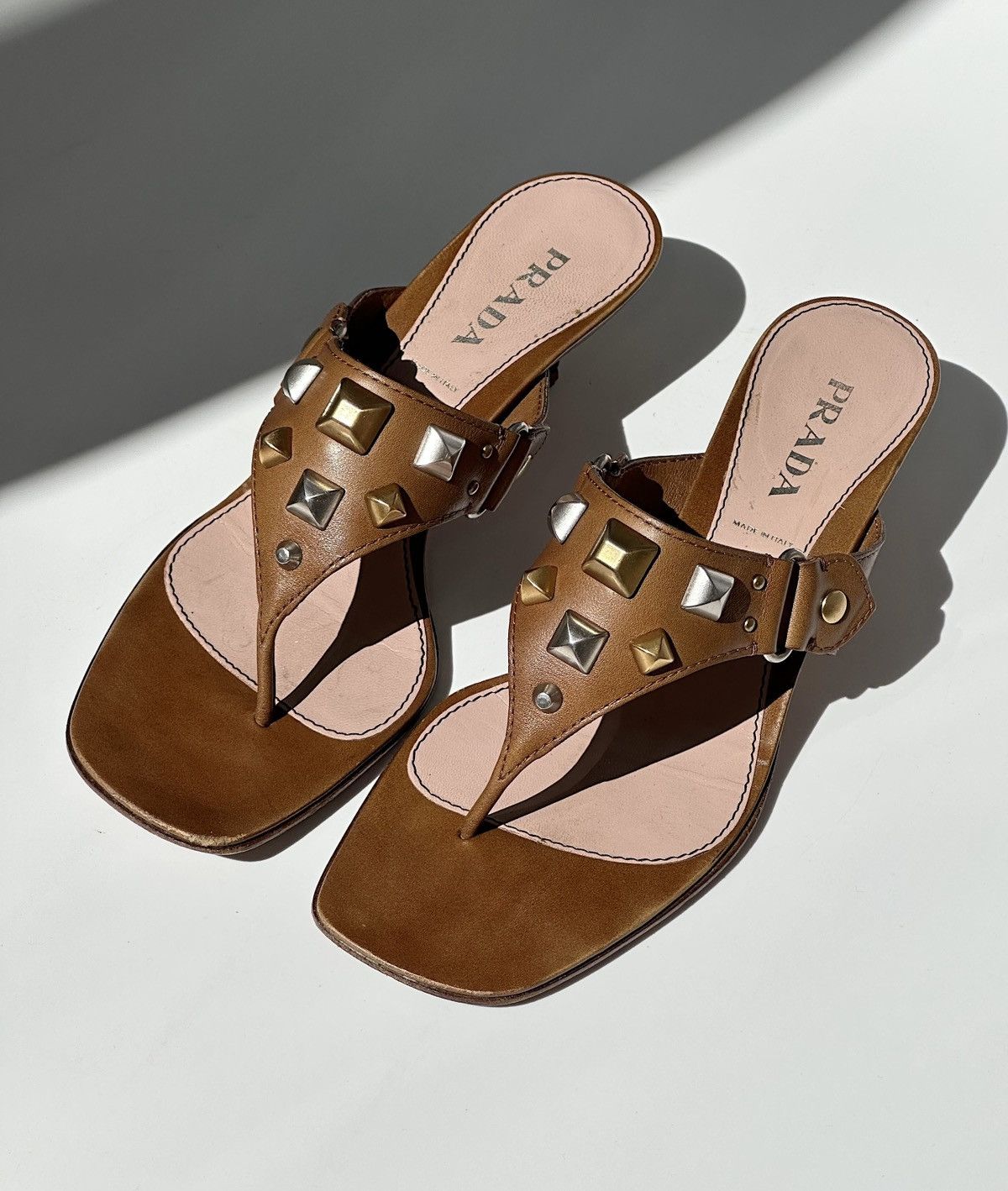Prada × Vintage *sz38.5* PRADA Studded Kitten Sandals Y2k rapper punk cardi Size US 8.5 / IT 38.5 - 3 Thumbnail