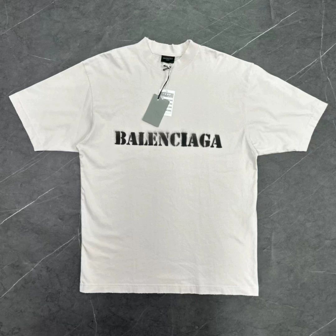 Balenciaga front and back blurred letter logo short sleeved shirt