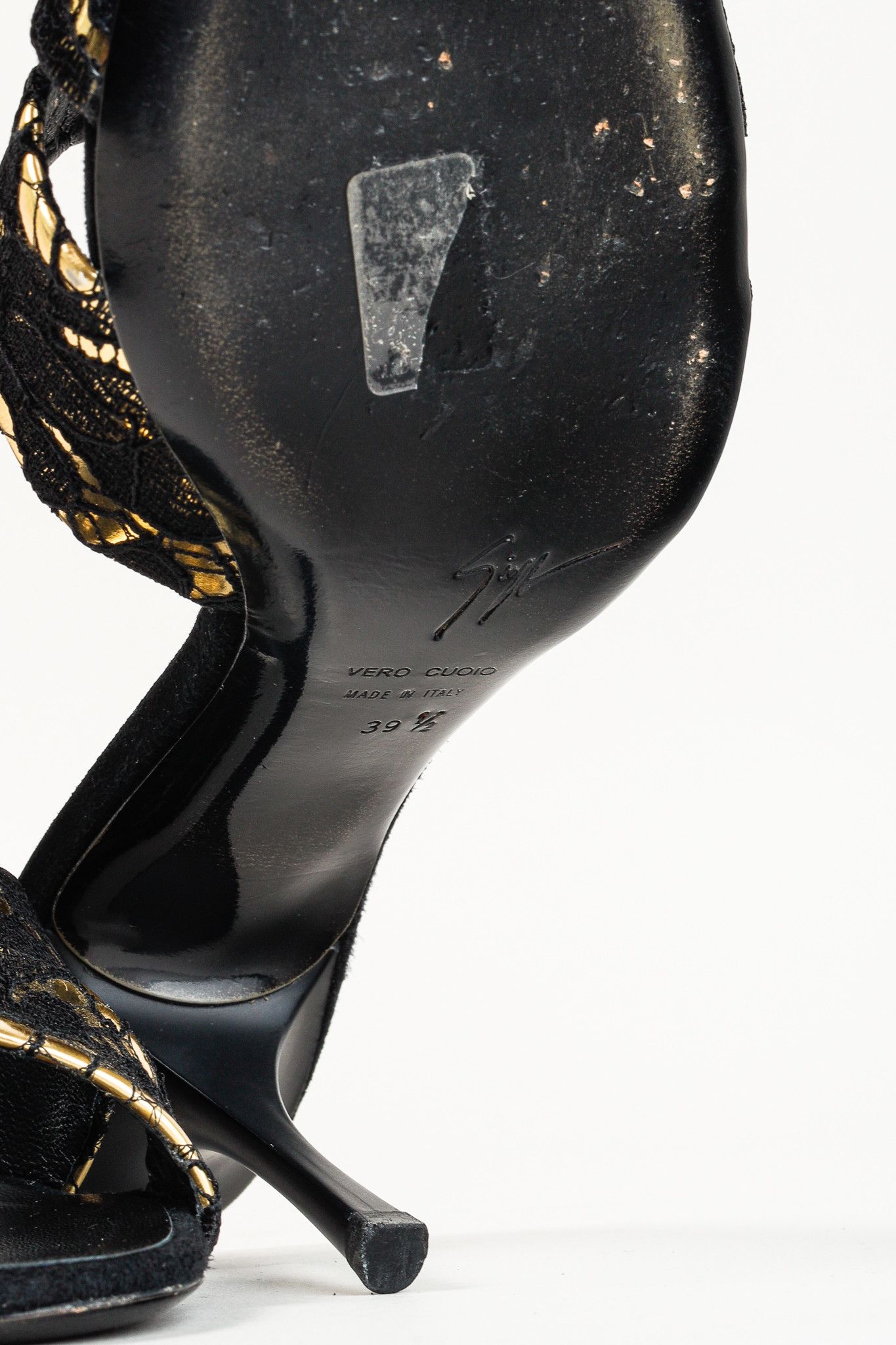 Giuseppe Zanotti Giuseppe Zanotti Gold & Black Lace Crossover-Strap Mules Size US 9 / IT 39 - 10 Thumbnail