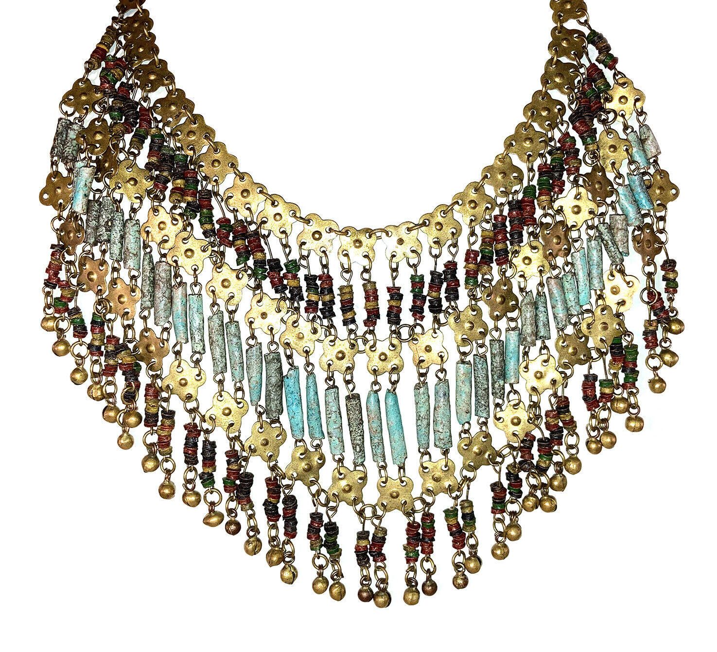 Designer Egyptian Revival Hand Made Brass Faience Bead Necklace Size ONE SIZE - 2 Thumbnail