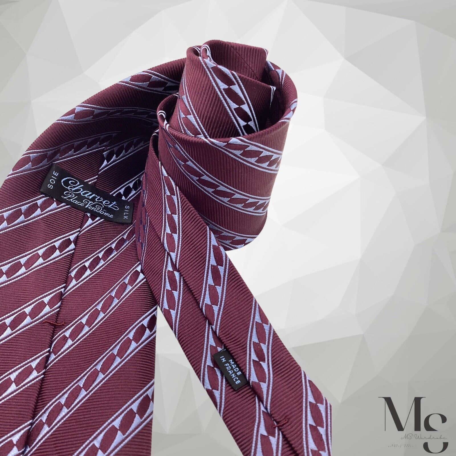 Charvet CHARVET PLACE VENDÔME Burgundy Striped Silk Tie France W: 3. Size ONE SIZE - 5 Thumbnail