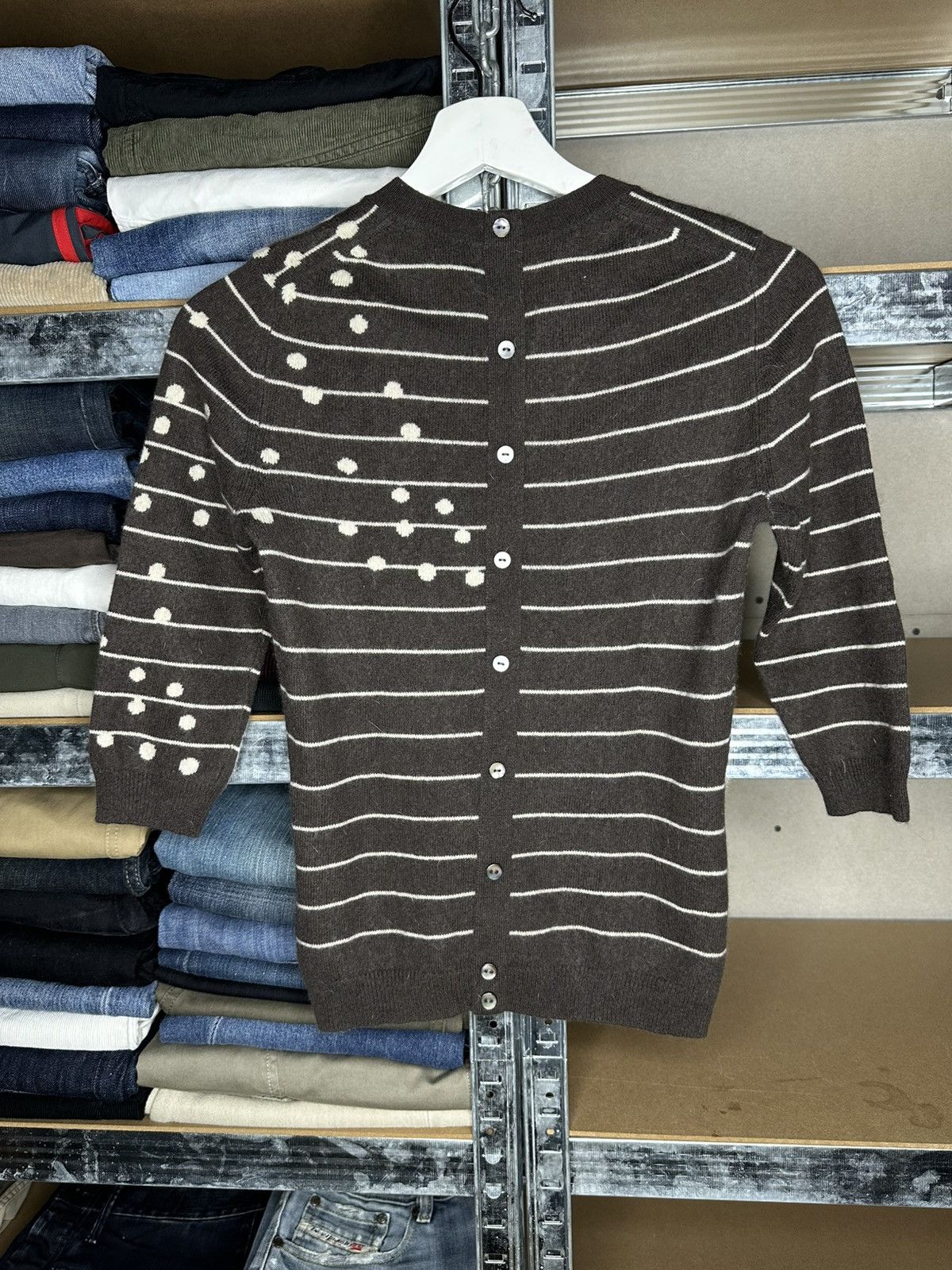 Joseph Luxury Wool Cashmere Striped Polka Dot Knit Sweater