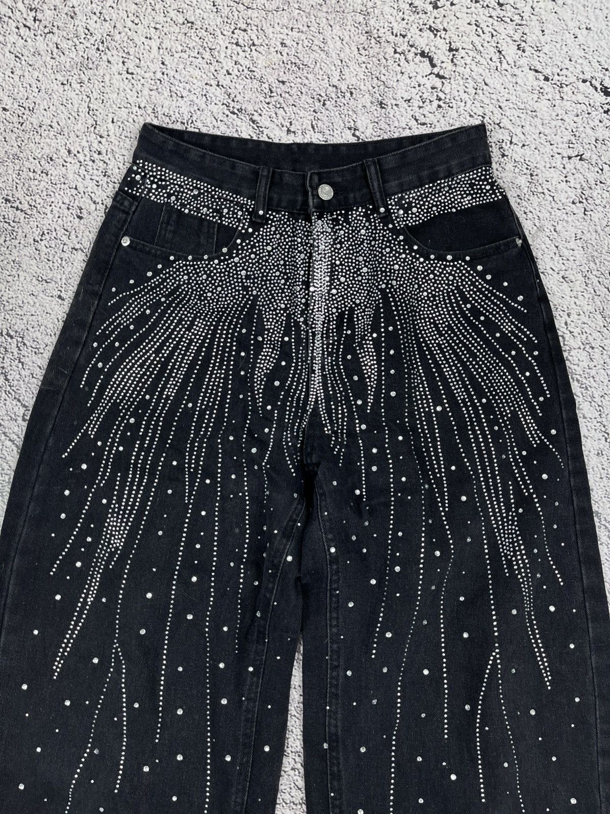 Japanese Brand Japanese Y2K Rhinestone Baggy Jeans Black Wide Leg Denim Size 30" / US 8 / IT 44 - 3 Thumbnail