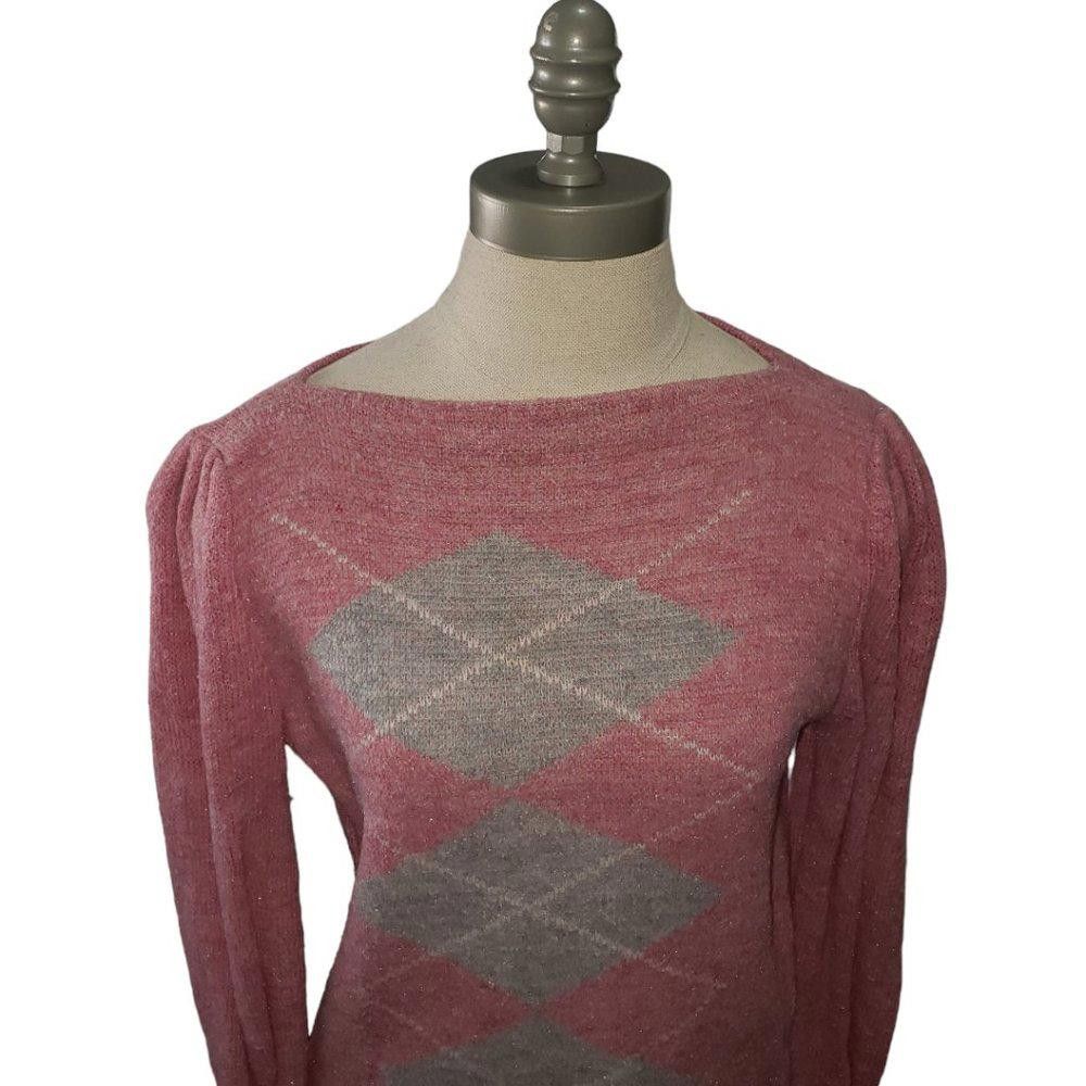 Designer CT780 Ladies Pink & Gray Argyle Pattern Sweater S/P Size S / US 4 / IT 40 - 3 Thumbnail