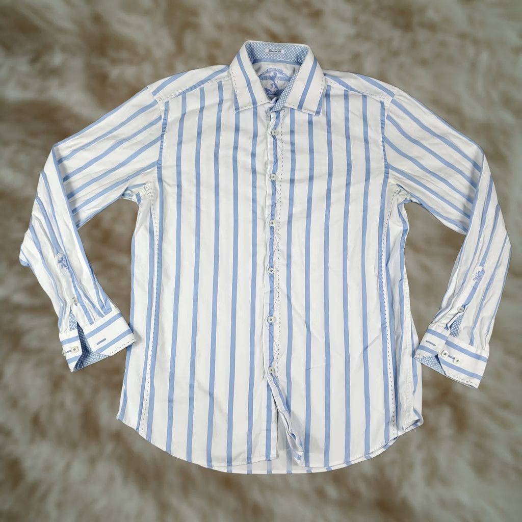 BUGATCHI Bugatchi Shirt Mens Medium Blue Striped Button-Up Long Sleeve Collared Classic Modern Preppy Casual Workwear Size US M / EU 48-50 / 2 - 1 Thumbnail