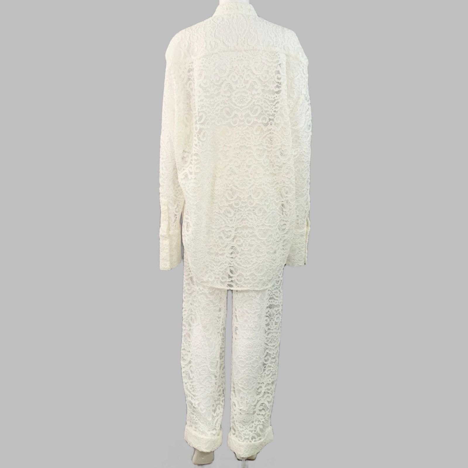 Other INTERIOR Size XS Off White Nylon Blend Lace Shirt Pants Set Size XS / US 0-2 / IT 36-38 - 3 Thumbnail