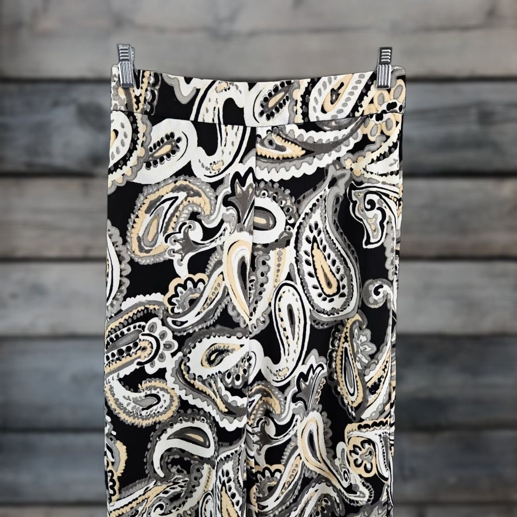 Isaac Mizrahi VINTAGE Isaac Mizrahi Live Womens Pants Paisley Wide Leg Pull On XSP Black White Paisley Size 26" / US 2 / IT 38 - 1 Thumbnail